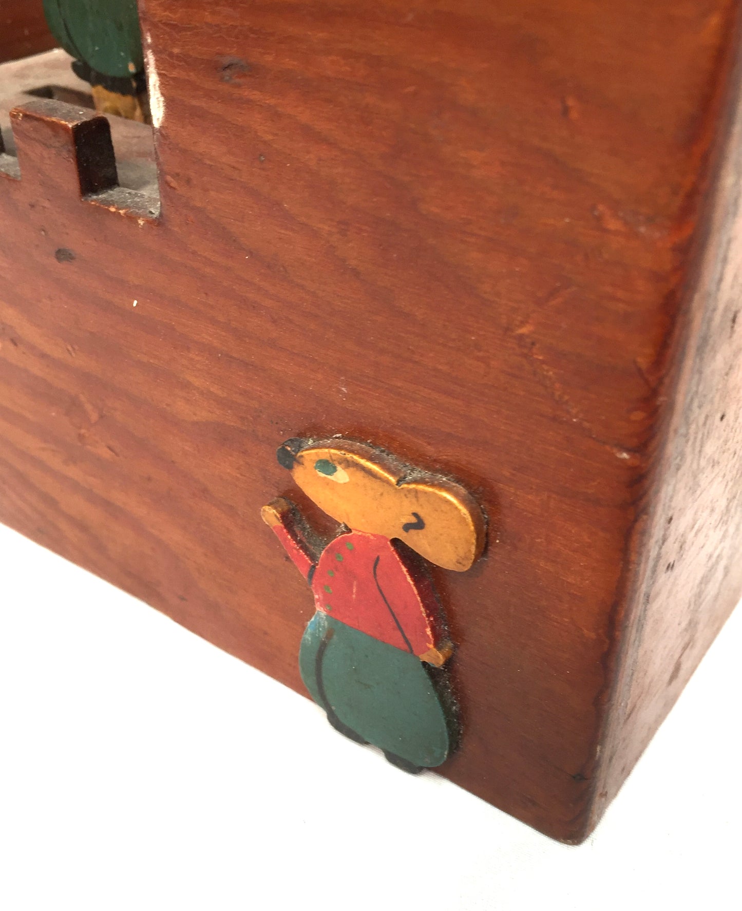 Antique Wooden Mechanical Castle & Mouse Money Box / Collection Box c.1930