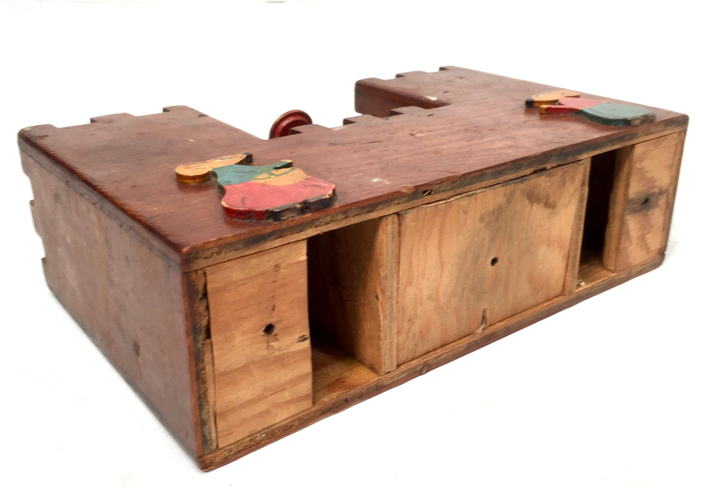 Antique Wooden Mechanical Castle & Mouse Money Box / Collection Box c.1930