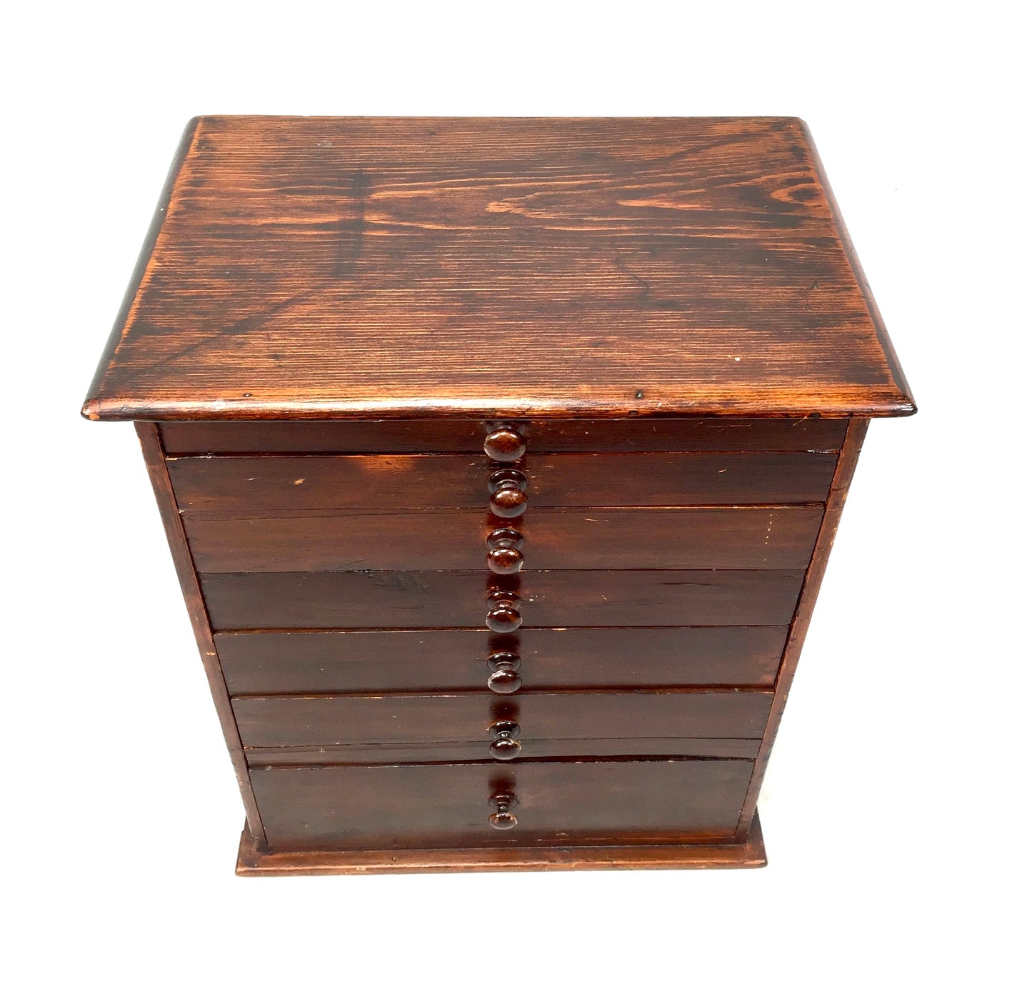 Antique Tabletop Wooden Stained Pine Chest of Collectors Drawers Storage Box