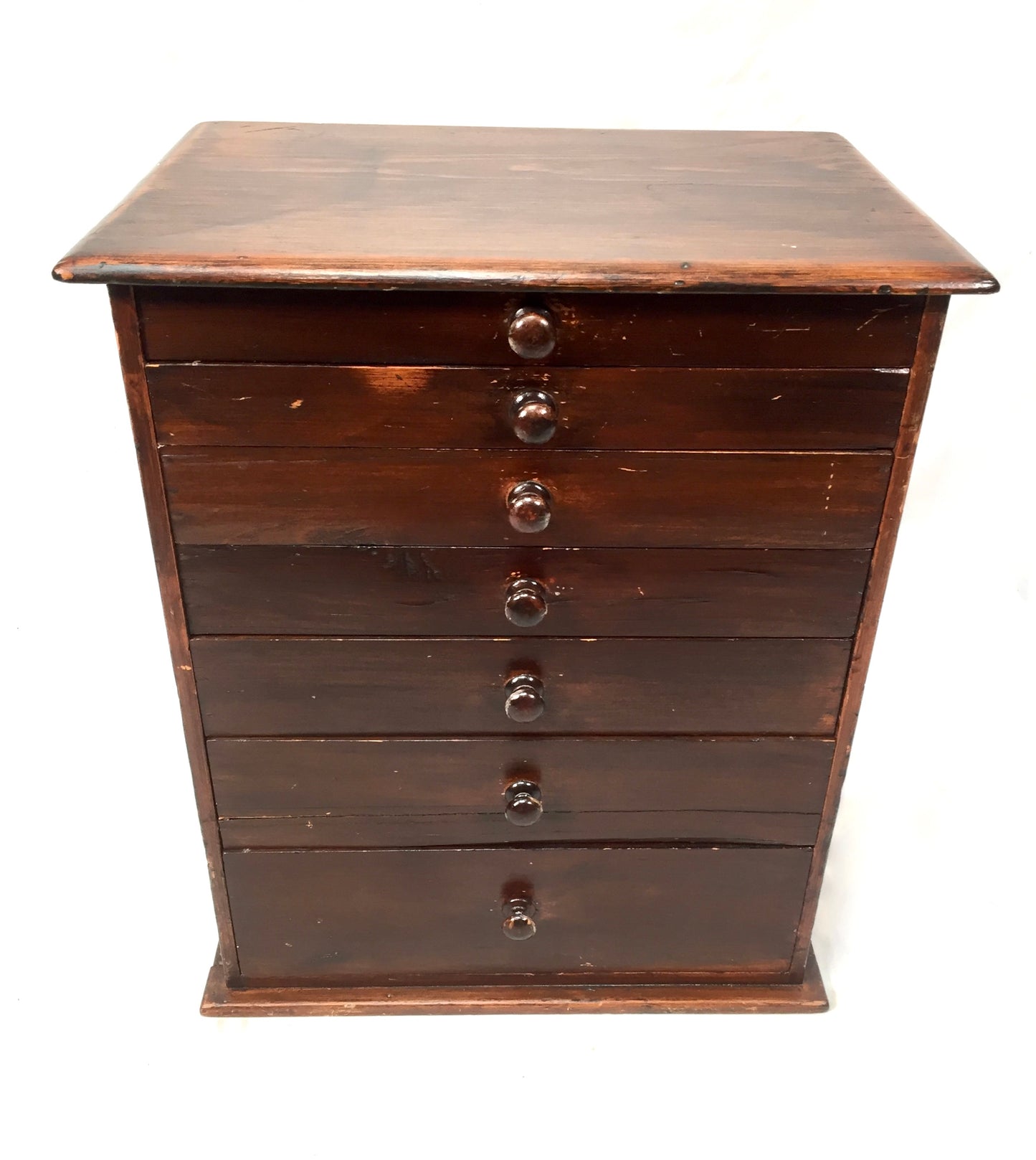 Antique Tabletop Wooden Stained Pine Chest of Collectors Drawers Storage Box