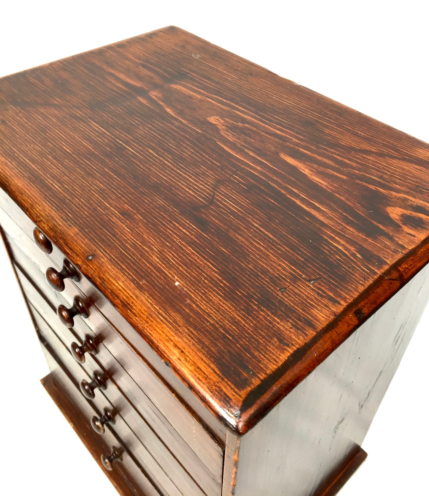 Antique Tabletop Wooden Stained Pine Chest of Collectors Drawers Storage Box