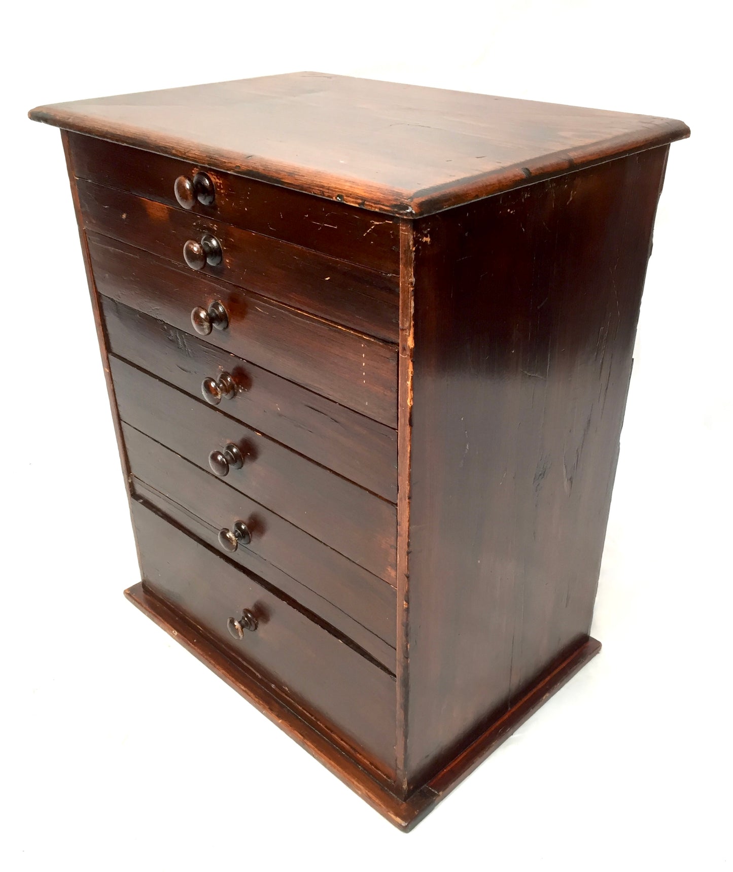 Antique Tabletop Wooden Stained Pine Chest of Collectors Drawers Storage Box