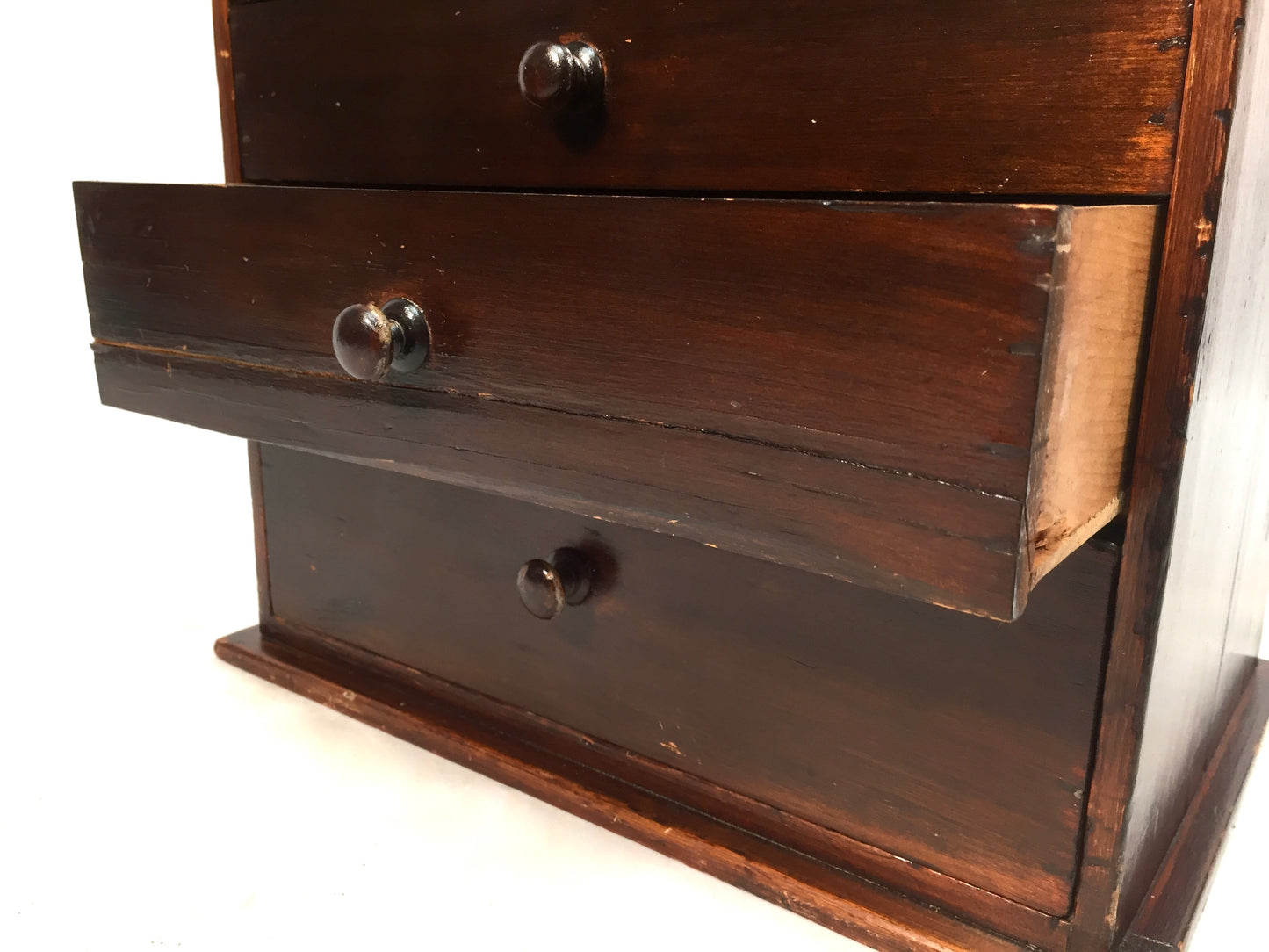 Antique Tabletop Wooden Stained Pine Chest of Collectors Drawers Storage Box