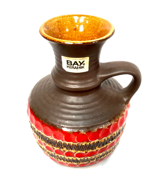 Vintage West German Bay Keramik Pottery Vase Jug Retro 1970s Red & Brown Mustard