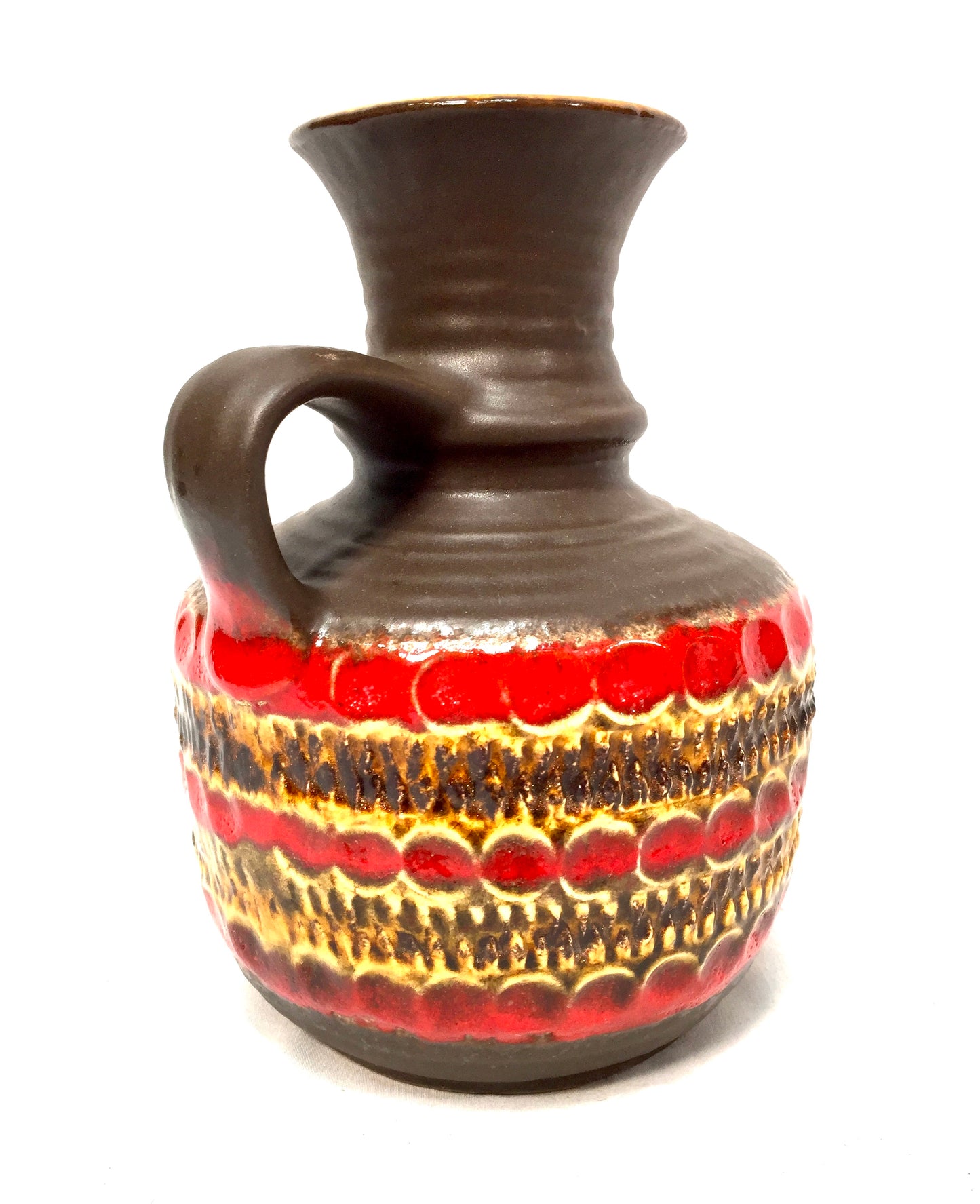 Vintage West German Bay Keramik Pottery Vase Jug Retro 1970s Red & Brown Mustard