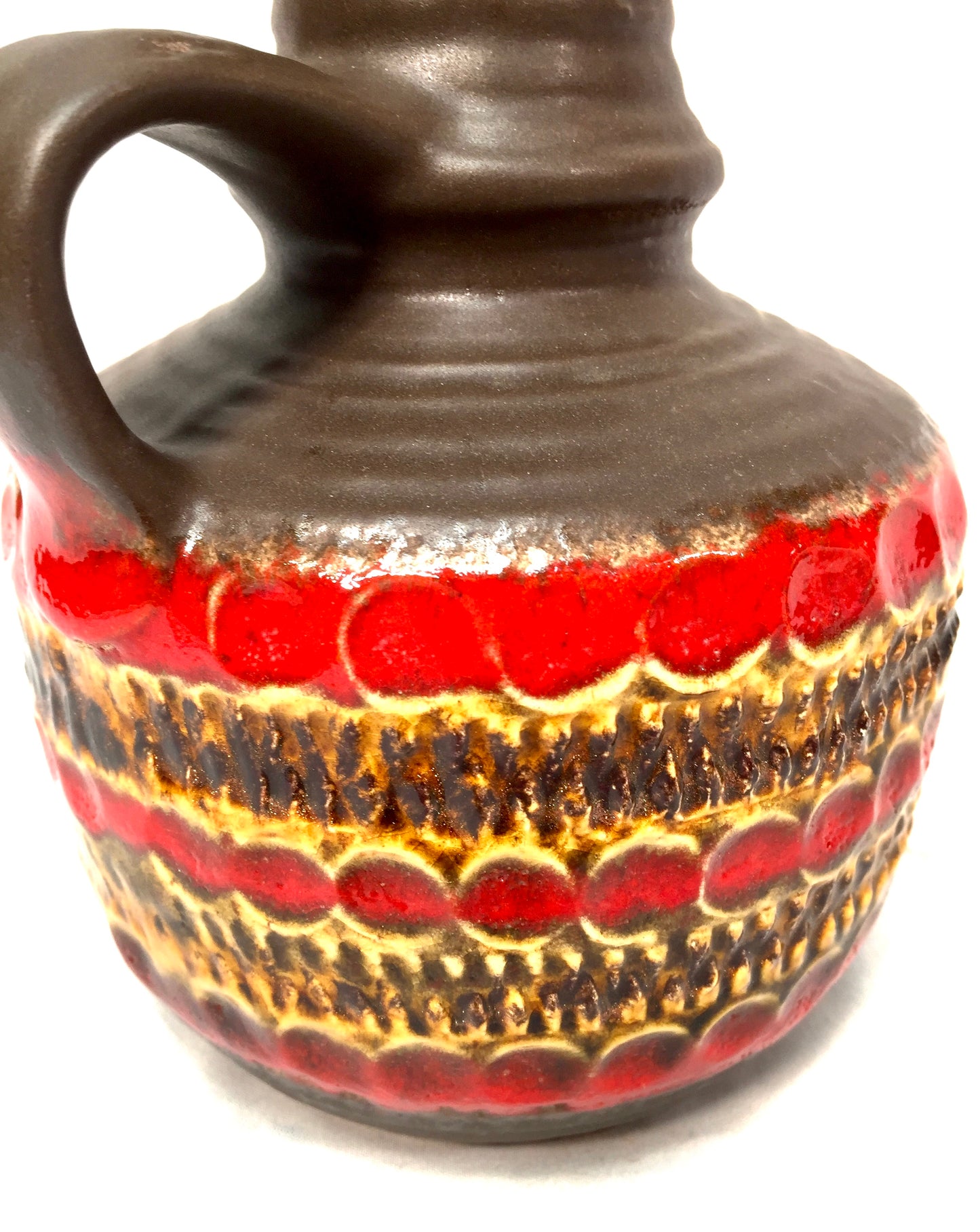 Vintage West German Bay Keramik Pottery Vase Jug Retro 1970s Red & Brown Mustard