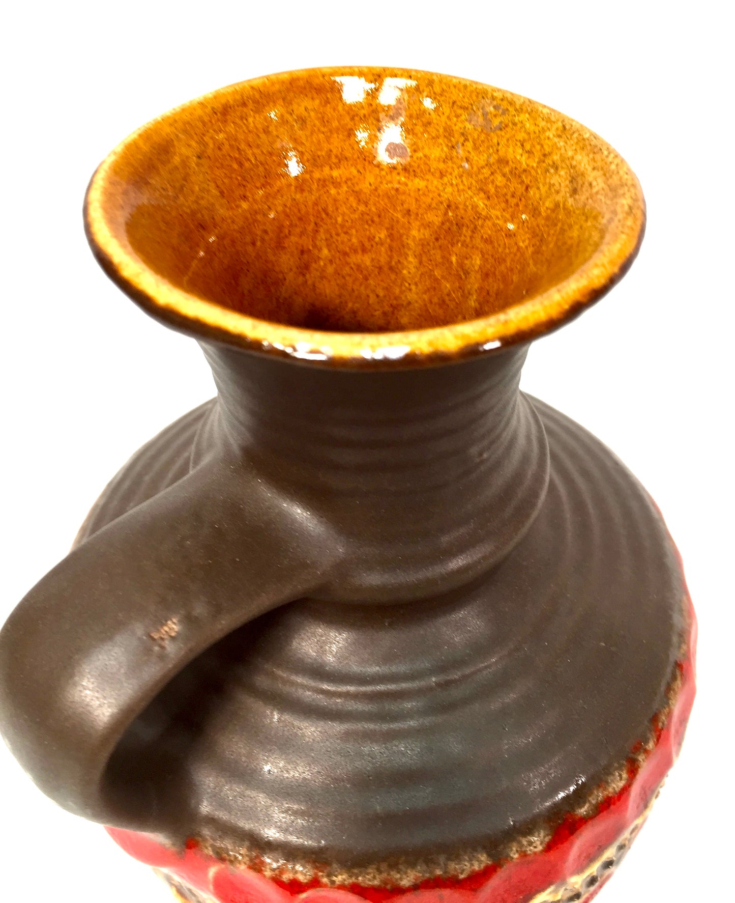 Vintage West German Bay Keramik Pottery Vase Jug Retro 1970s Red & Brown Mustard