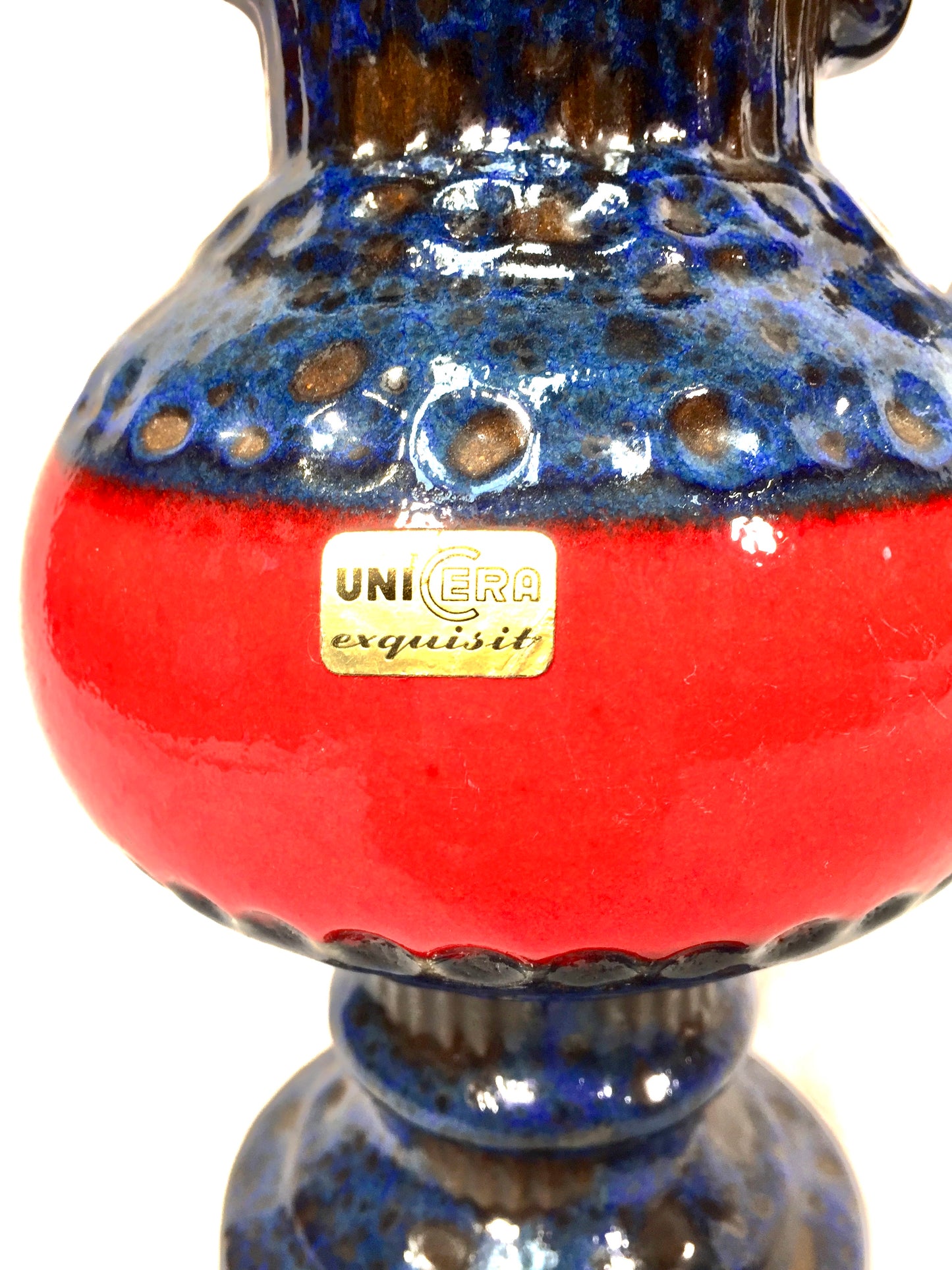 Vintage European / German Pottery Vase Jug / Blue & Red / Retro 1970s / Unicera