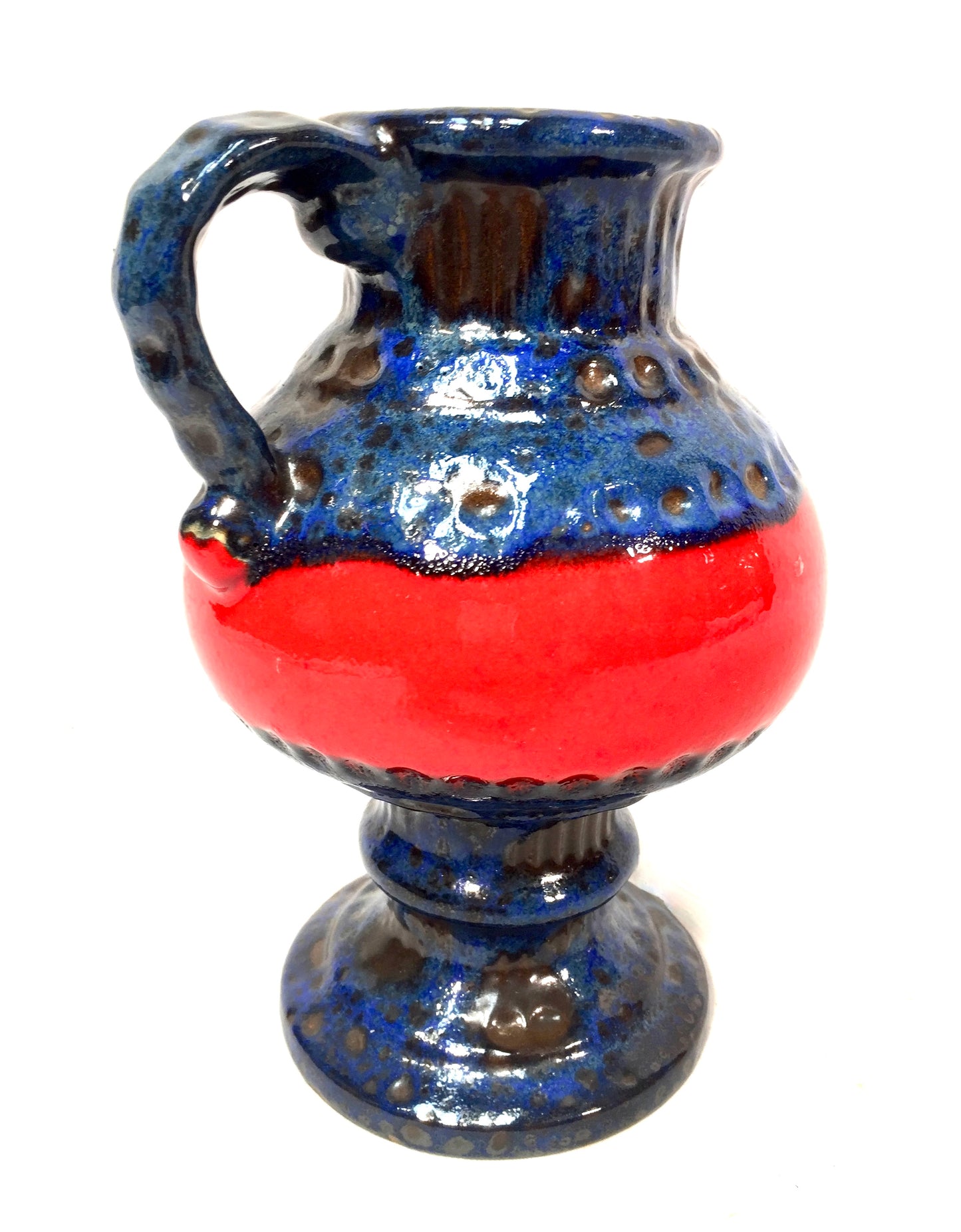 Vintage European / German Pottery Vase Jug / Blue & Red / Retro 1970s / Unicera