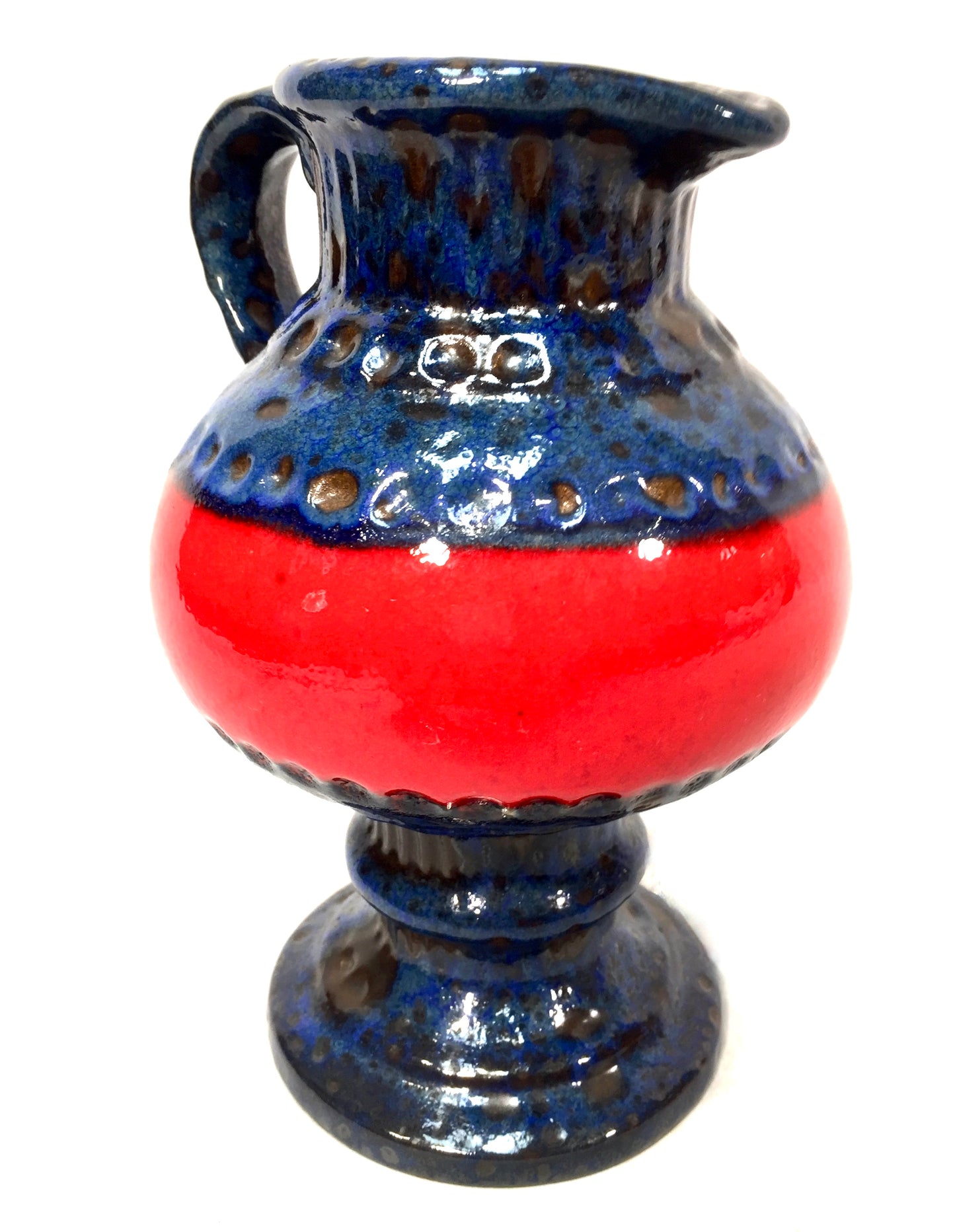 Vintage European / German Pottery Vase Jug / Blue & Red / Retro 1970s / Unicera
