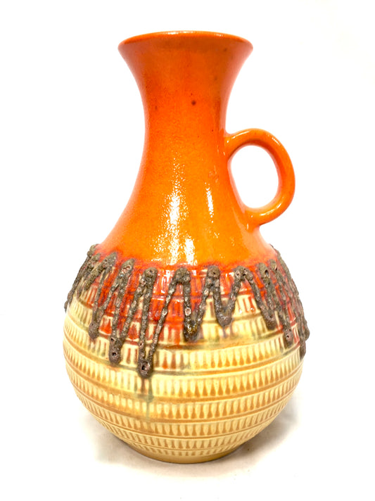 Vintage Jasba Keramik Fat Lava Vase West German Pottery Jug Orange Yellow Retro
