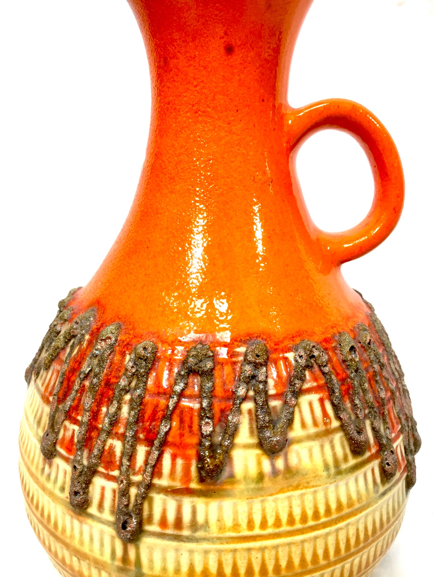 Vintage Jasba Keramik Fat Lava Vase West German Pottery Jug Orange Yellow Retro