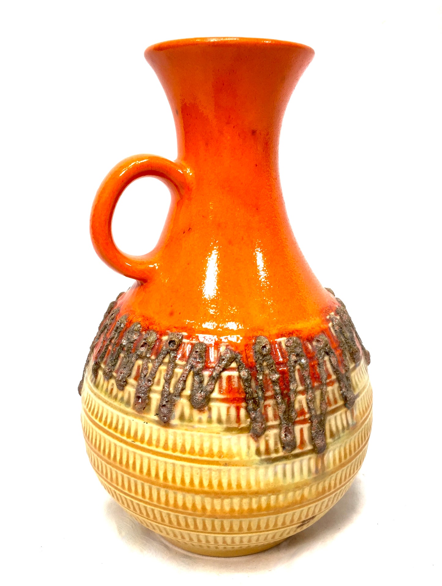 Vintage Jasba Keramik Fat Lava Vase West German Pottery Jug Orange Yellow Retro