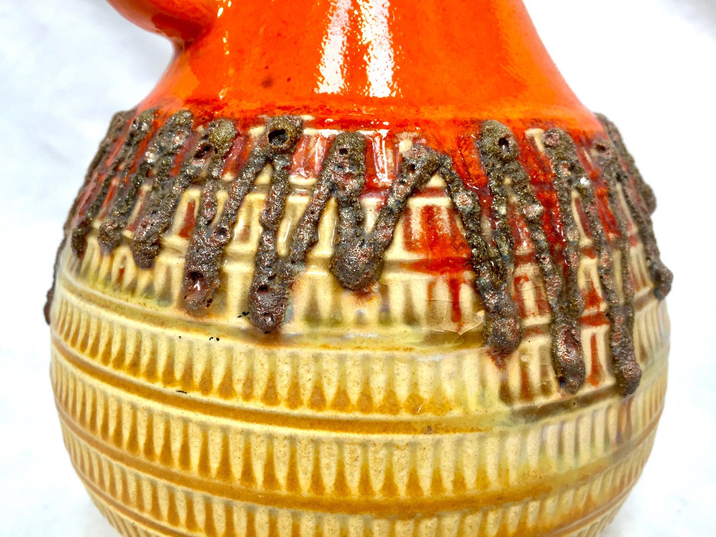 Vintage Jasba Keramik Fat Lava Vase West German Pottery Jug Orange Yellow Retro