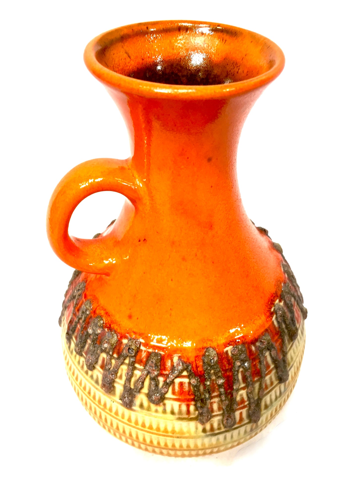 Vintage Jasba Keramik Fat Lava Vase West German Pottery Jug Orange Yellow Retro