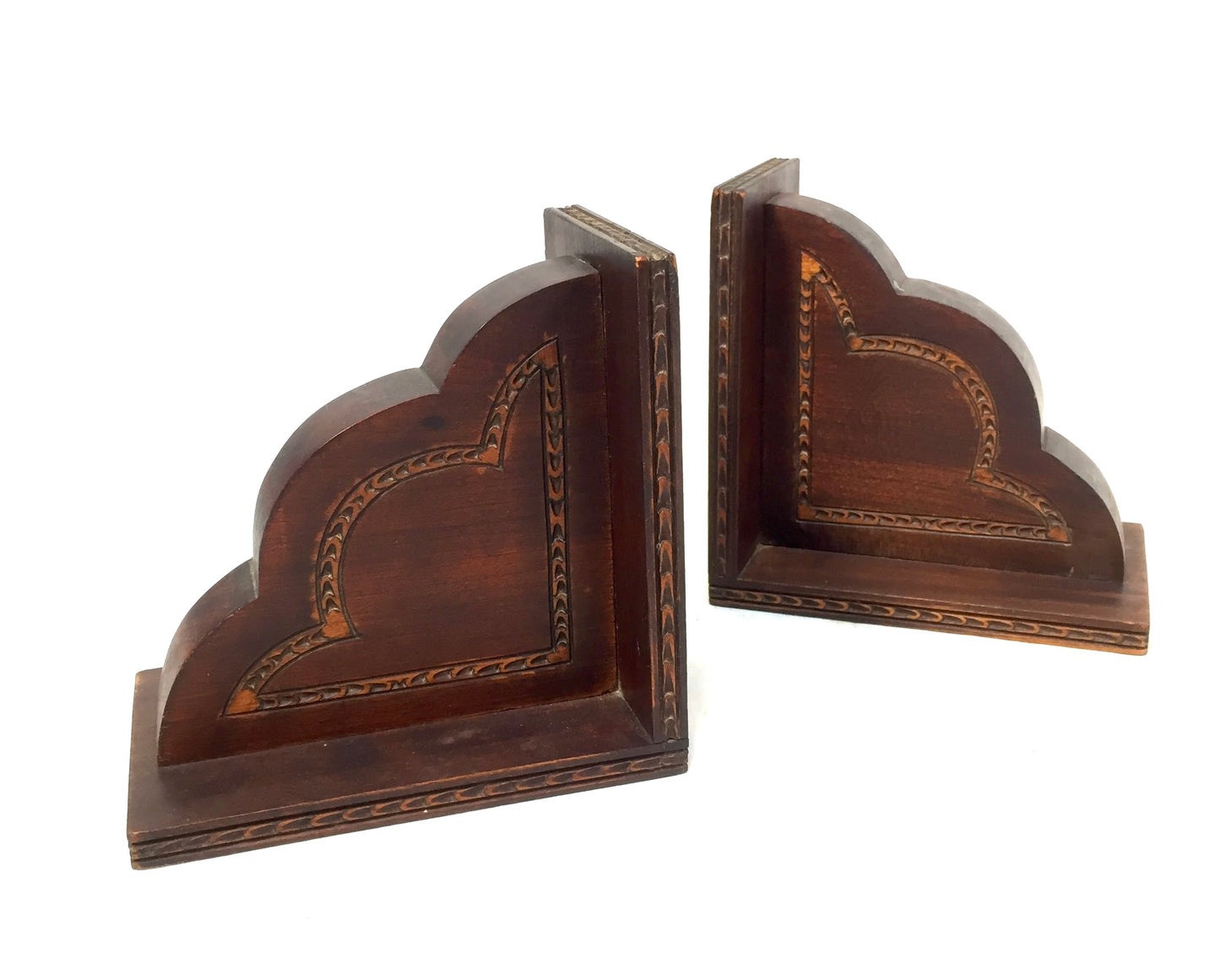 Antique 20th Century Hand Crafted Wood Bookends / Book Ends Man & Lady c.1930