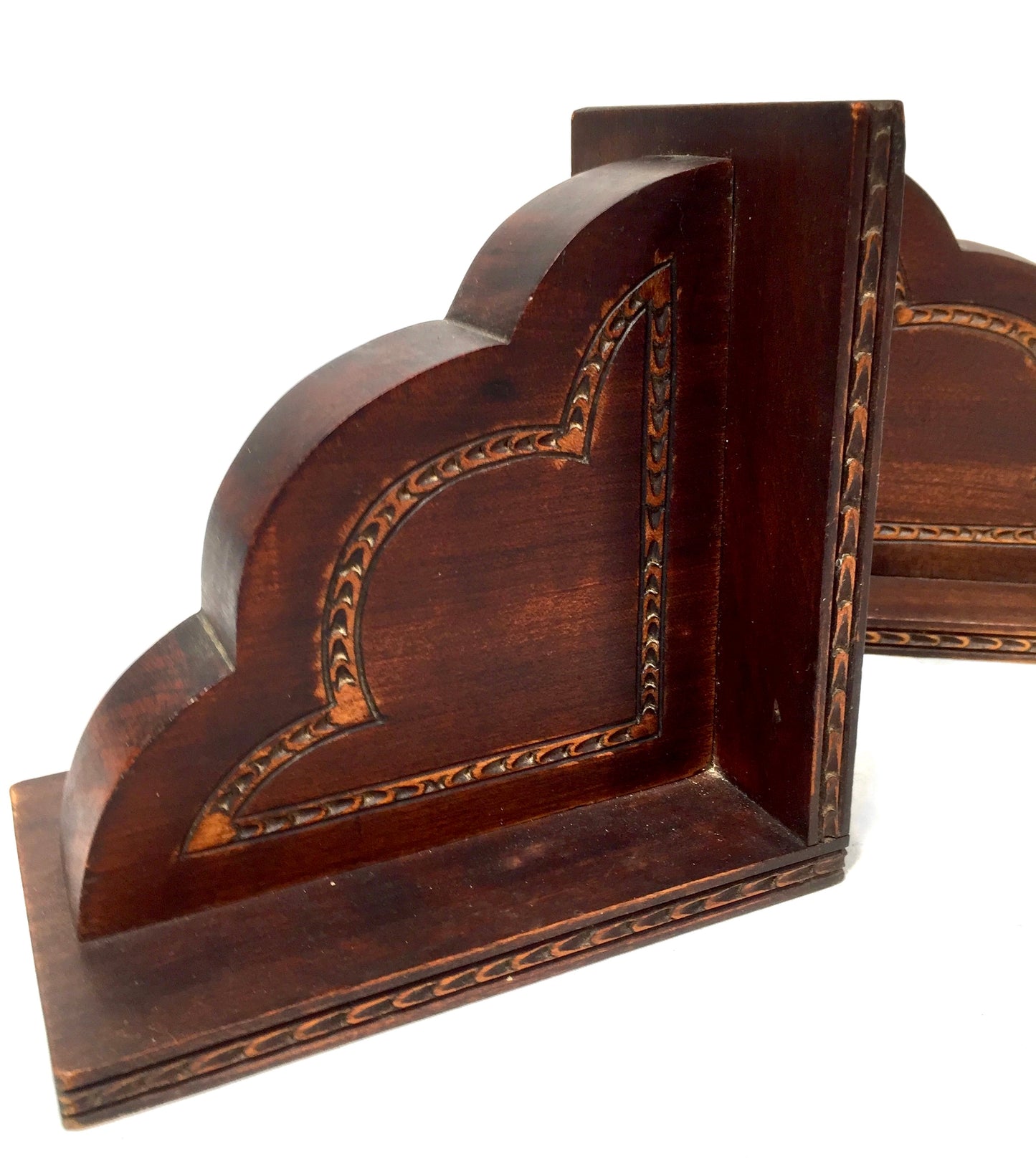 Antique 20th Century Hand Crafted Wood Bookends / Book Ends Man & Lady c.1930