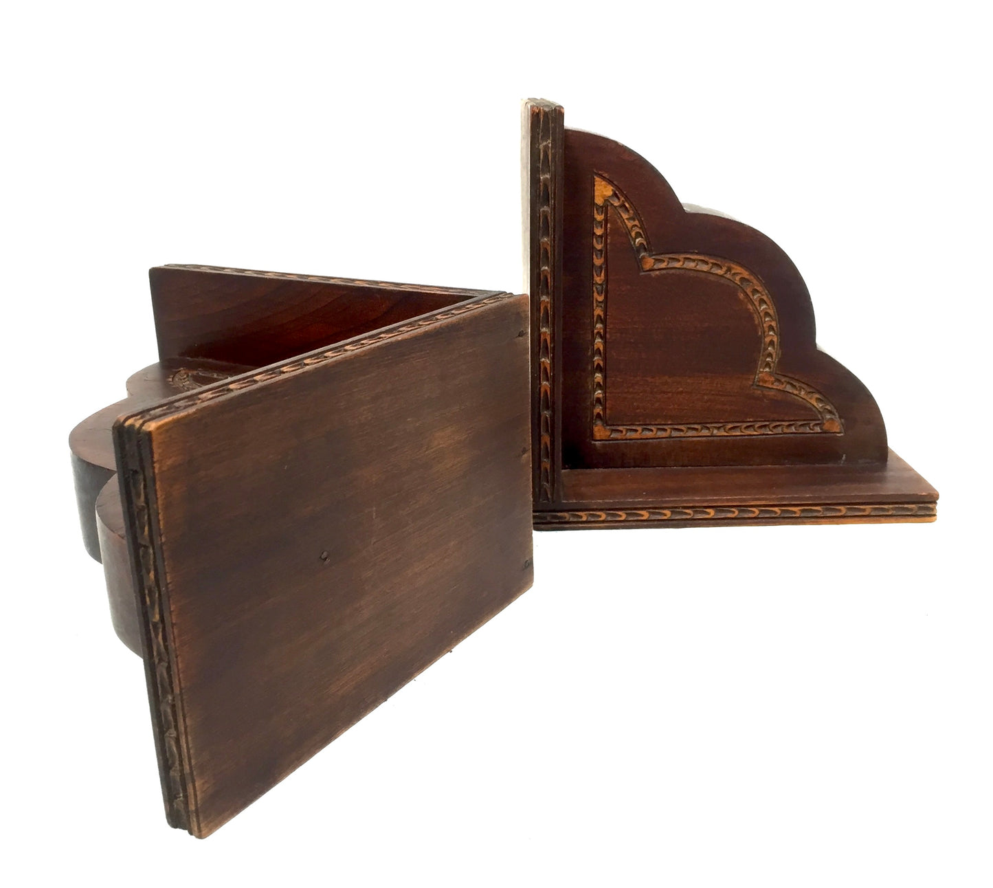 Antique 20th Century Hand Crafted Wood Bookends / Book Ends Man & Lady c.1930