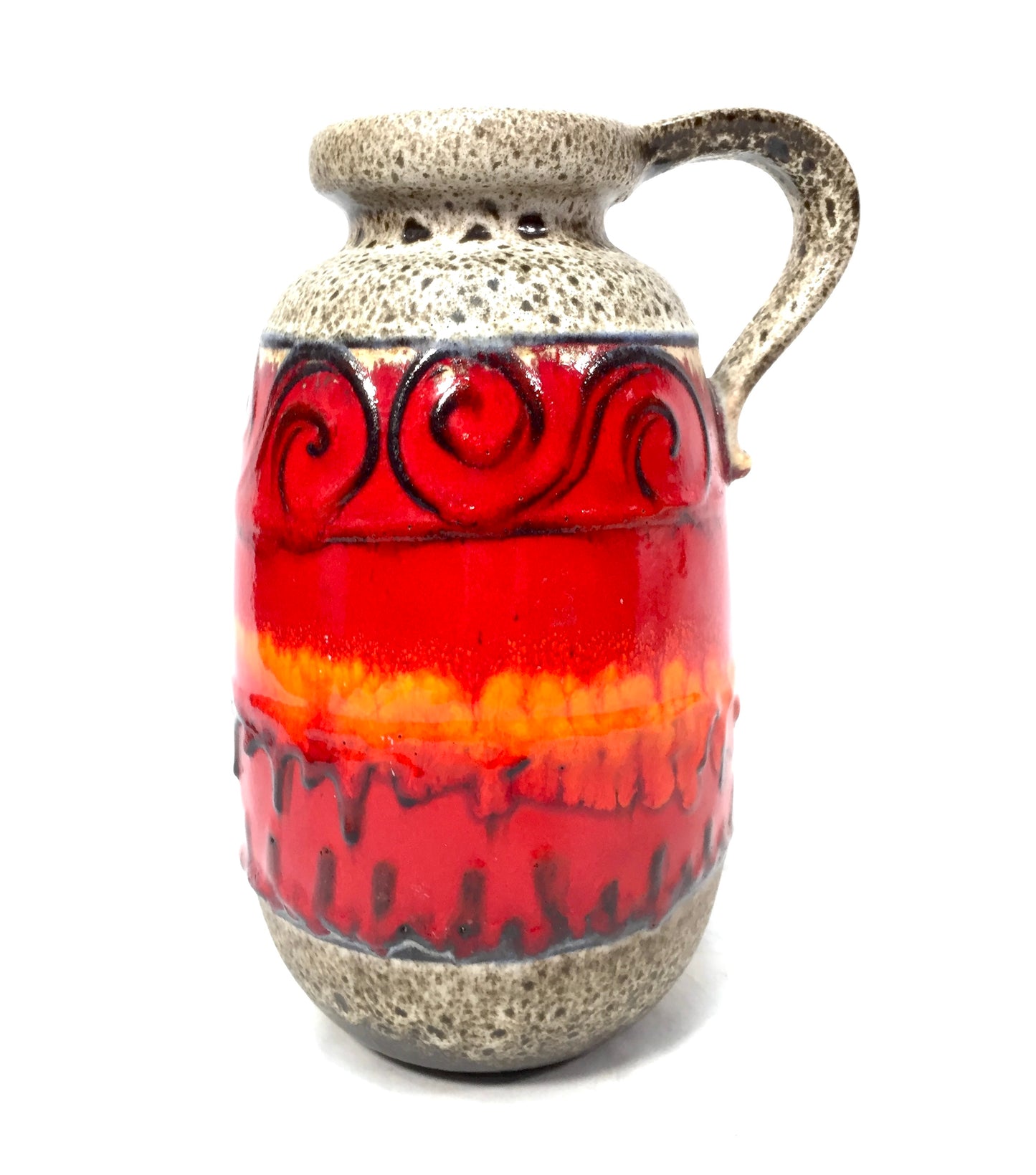 West German Pottery Sheurich Fat Lava Vase / Jug Large Size Red & Orange 1970