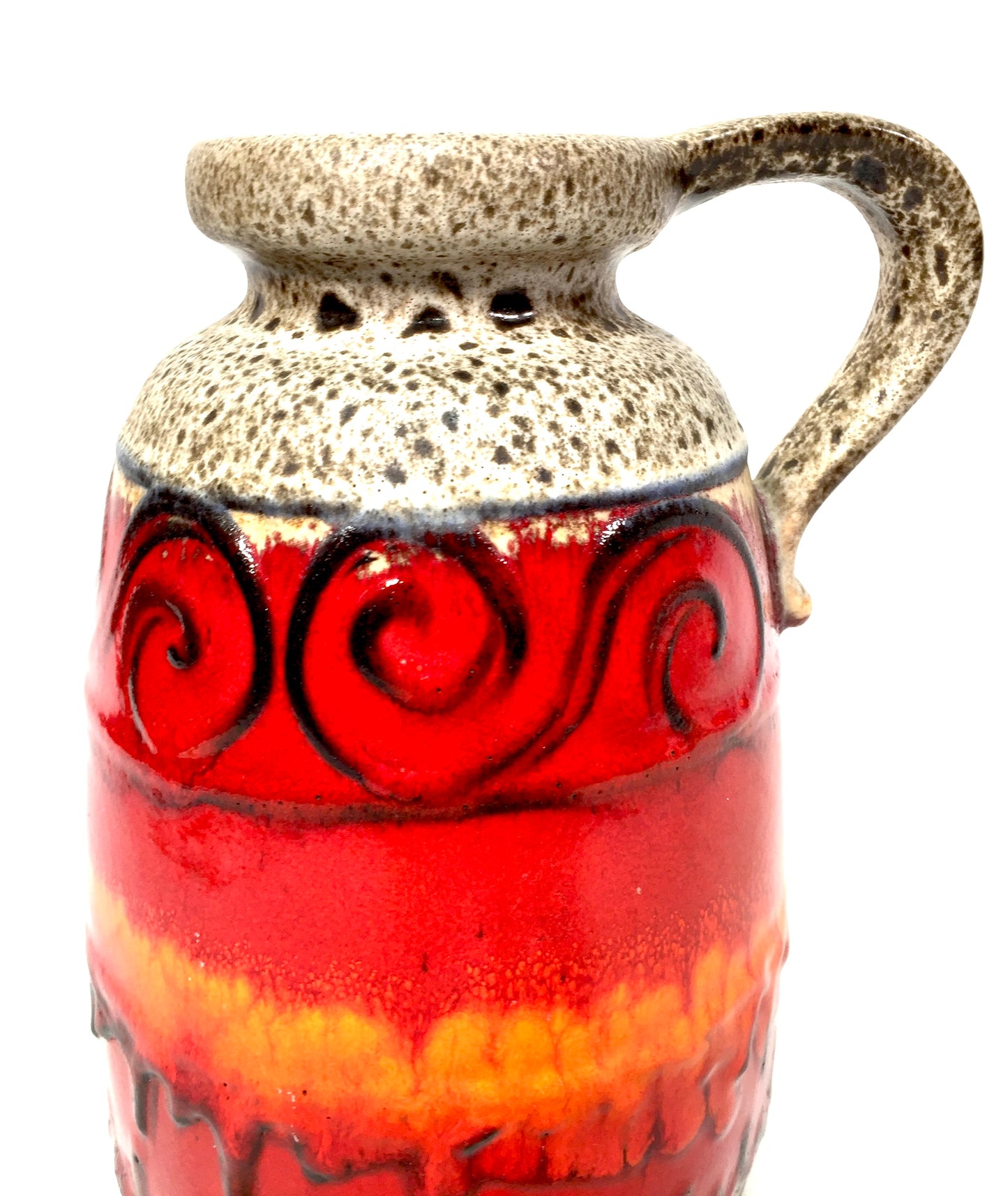 West German Pottery Sheurich Fat Lava Vase / Jug Large Size Red & Orange 1970