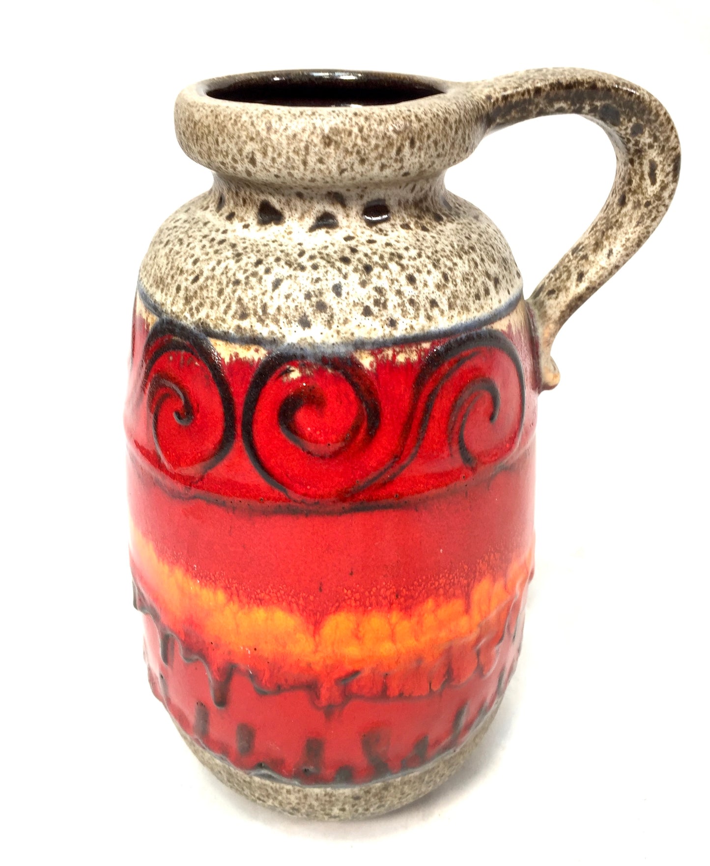 West German Pottery Sheurich Fat Lava Vase / Jug Large Size Red & Orange 1970