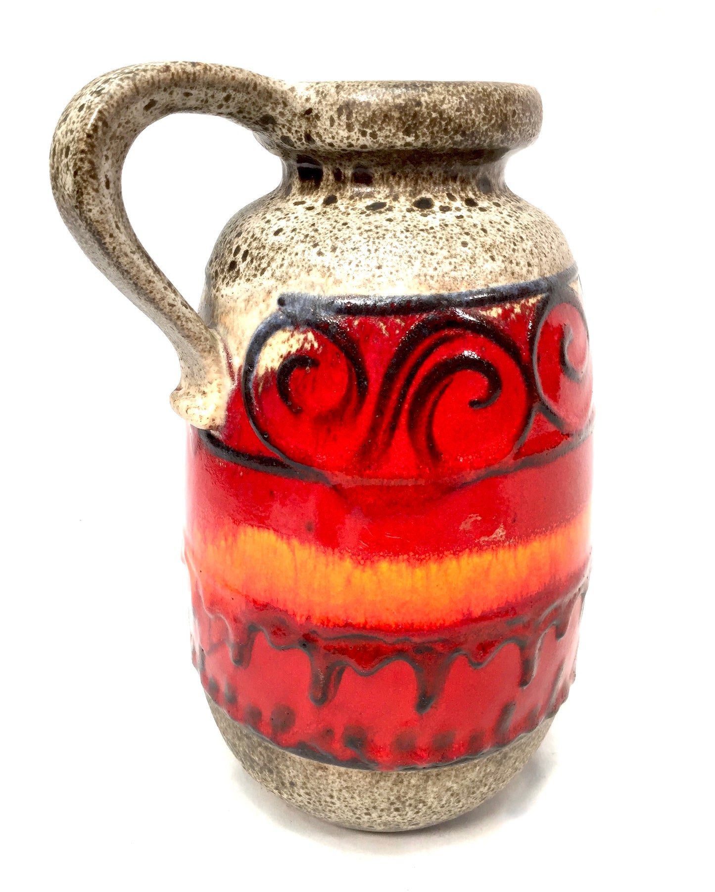 West German Pottery Sheurich Fat Lava Vase / Jug Large Size Red & Orange 1970