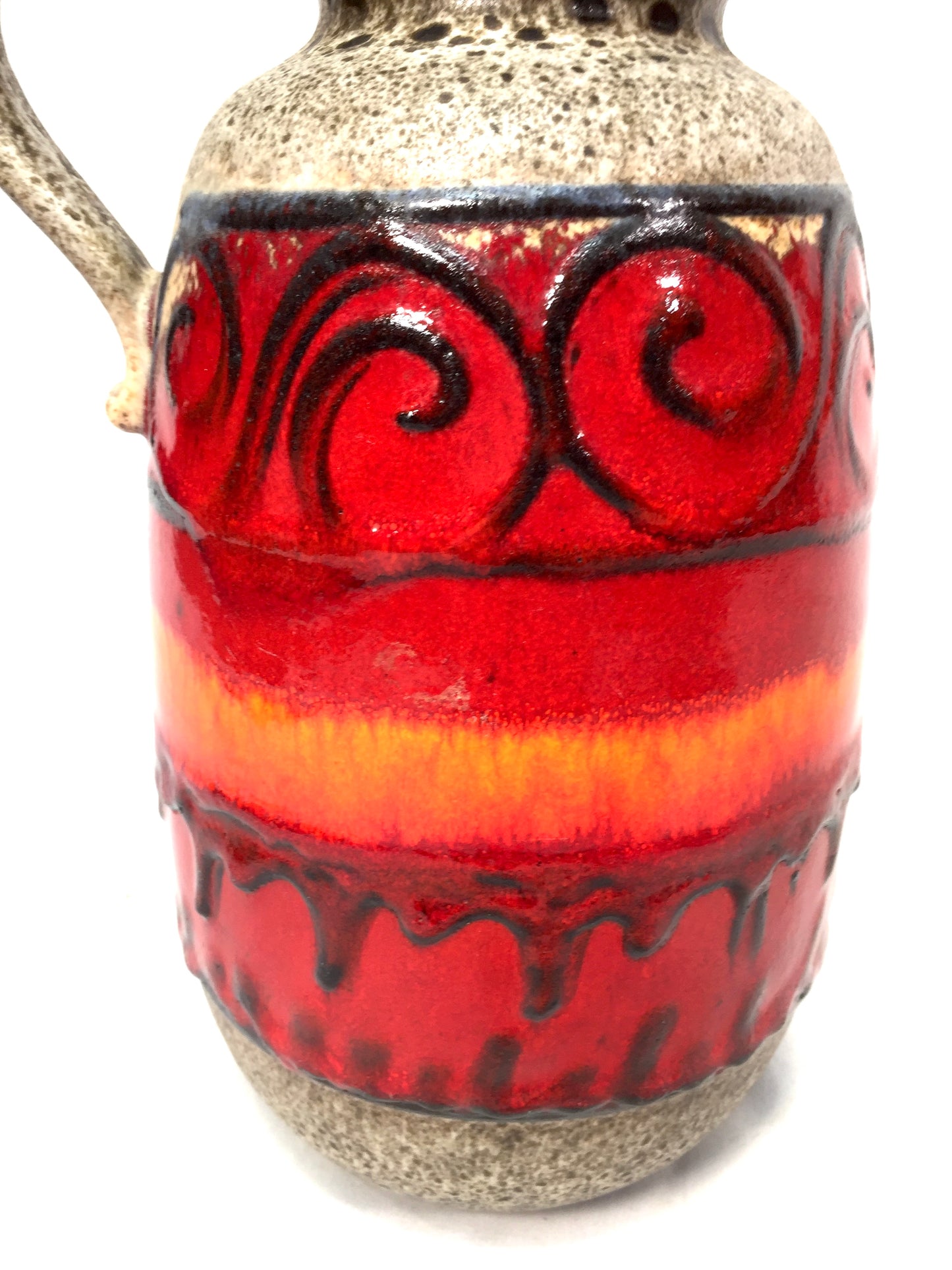 West German Pottery Sheurich Fat Lava Vase / Jug Large Size Red & Orange 1970