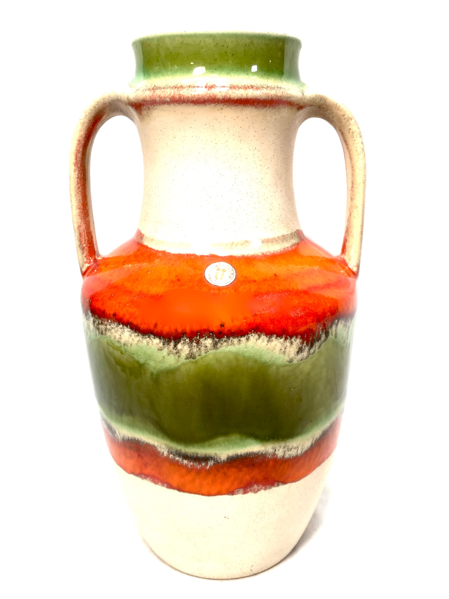 West German Pottery Uebelacker Keramik Fat Lava Vase / Large Jug Orange & Green