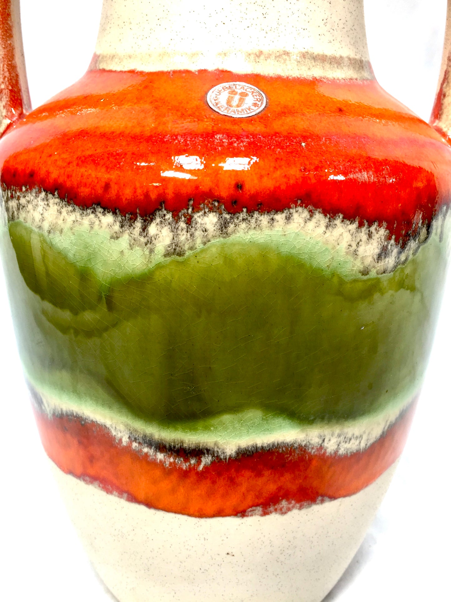 West German Pottery Uebelacker Keramik Fat Lava Vase / Large Jug Orange & Green