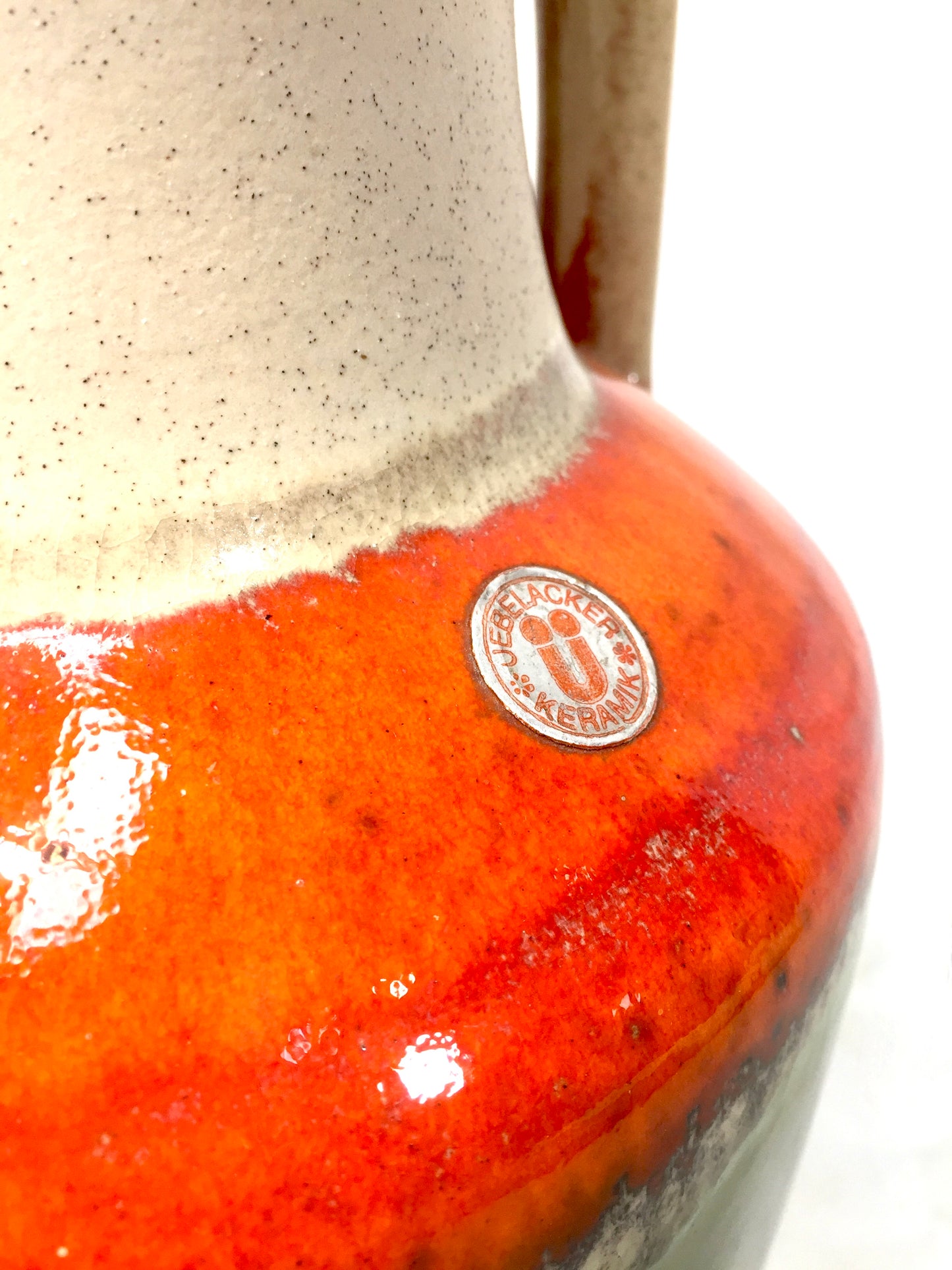 West German Pottery Uebelacker Keramik Fat Lava Vase / Large Jug Orange & Green