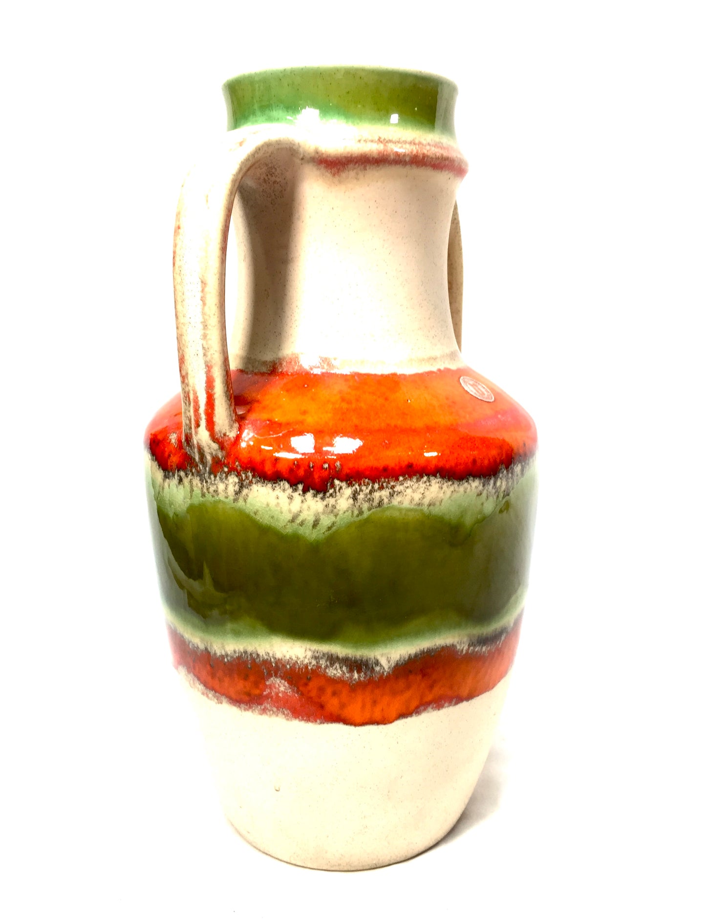 West German Pottery Uebelacker Keramik Fat Lava Vase / Large Jug Orange & Green