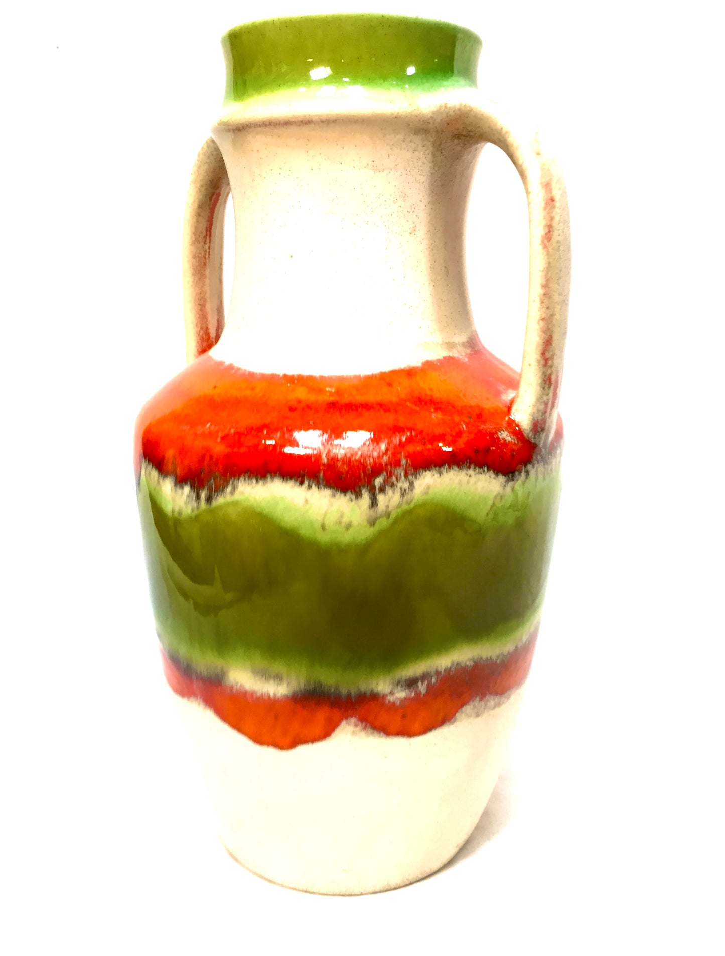 West German Pottery Uebelacker Keramik Fat Lava Vase / Large Jug Orange & Green