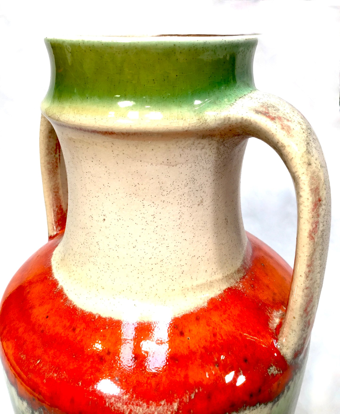 West German Pottery Uebelacker Keramik Fat Lava Vase / Large Jug Orange & Green