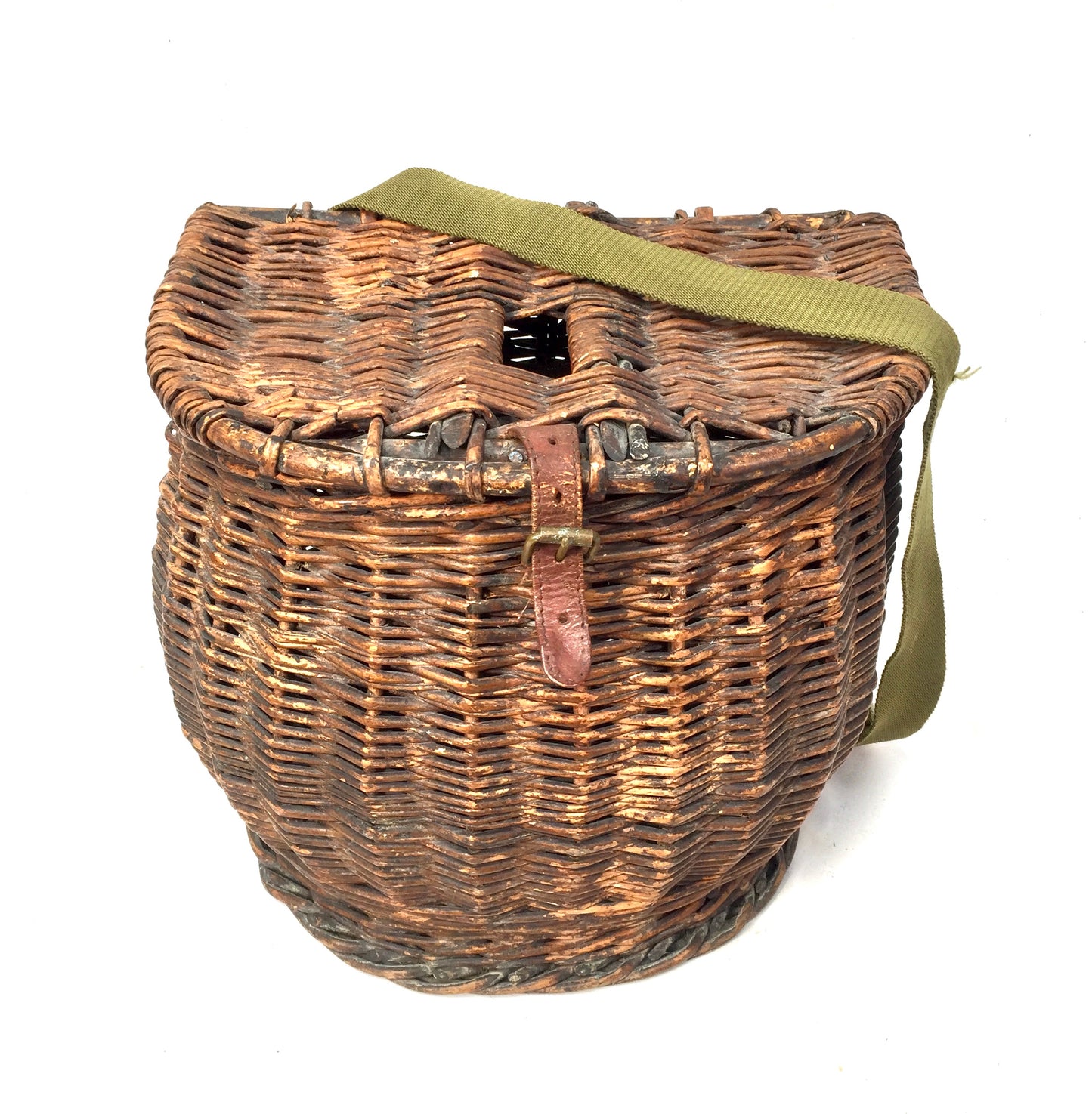 Vintage Wicker Fishing Creel Basket Hamper With Strap / Storage Bin 1960 Antique