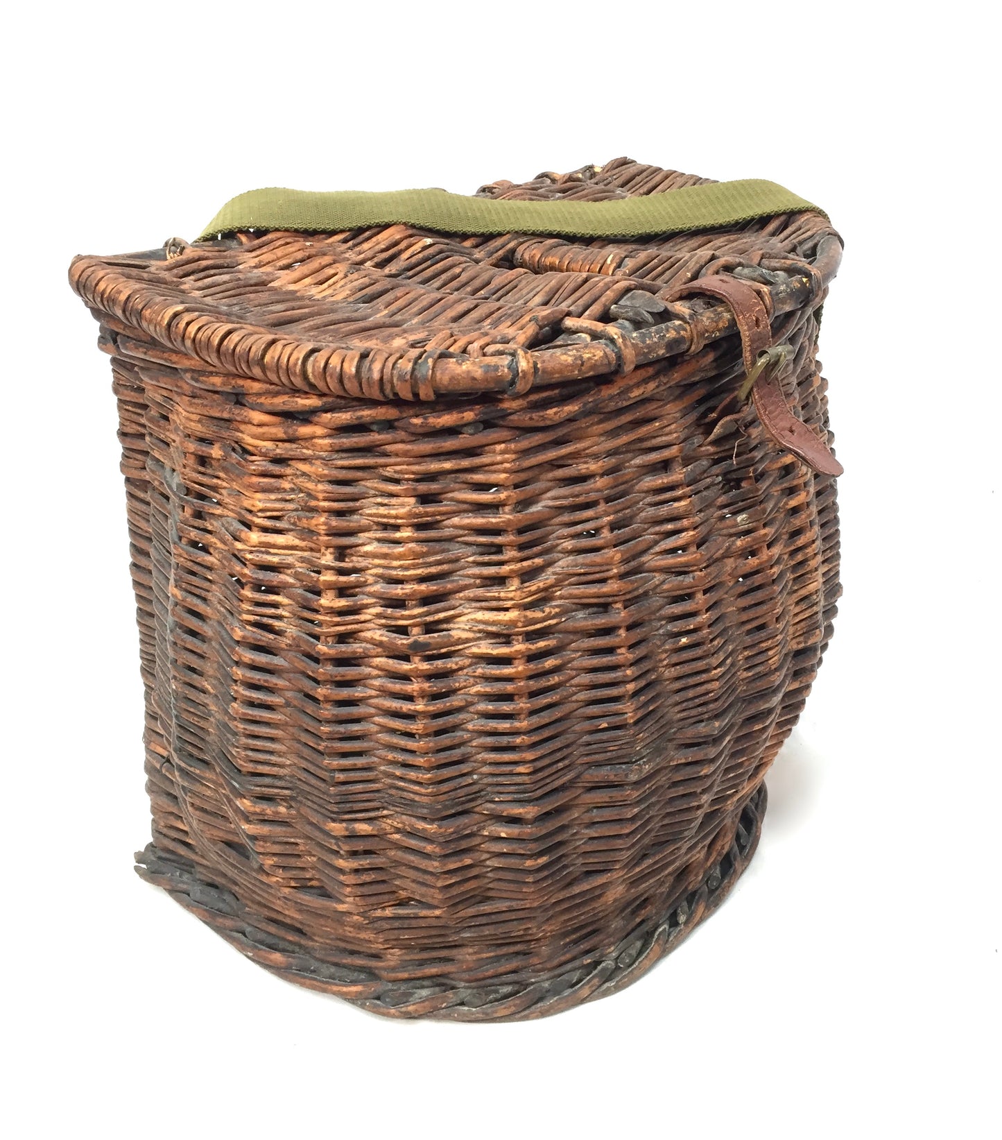 Vintage Wicker Fishing Creel Basket Hamper With Strap / Storage Bin 1960 Antique