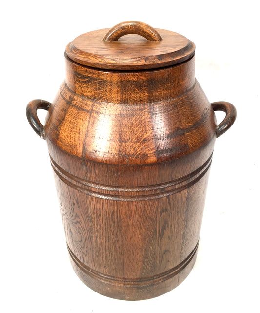 Vintage Oak Wooden Milk Churn with Lid / Rustic Farmhouse Decor / Display Pot