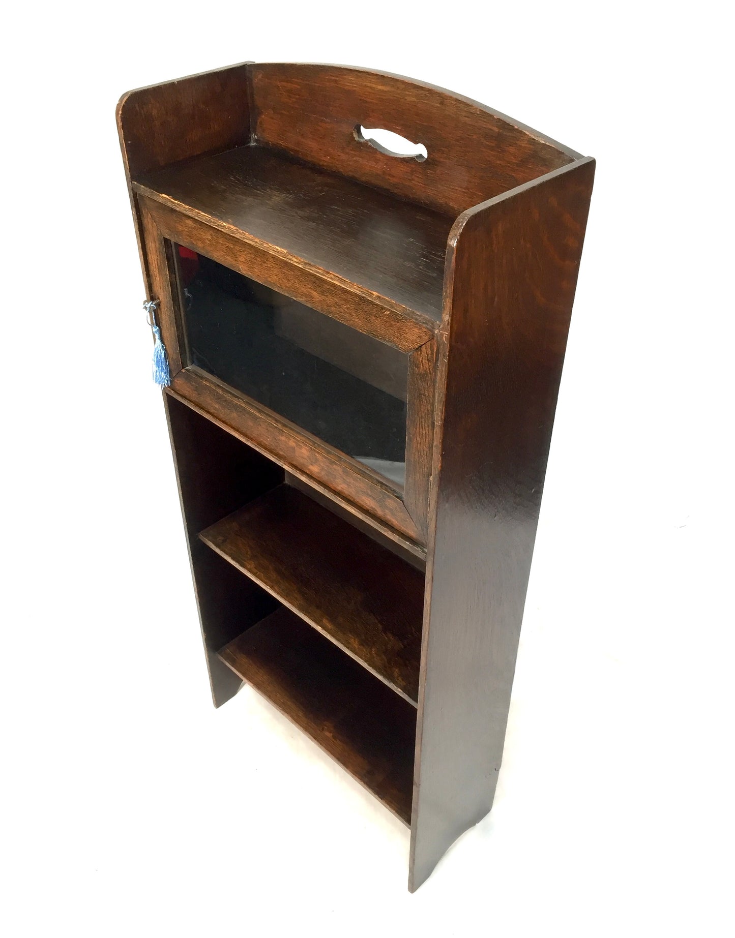 Antique Wooden Oak & Glazed Bookcase / Book Shelf Display Freestanding c.1930
