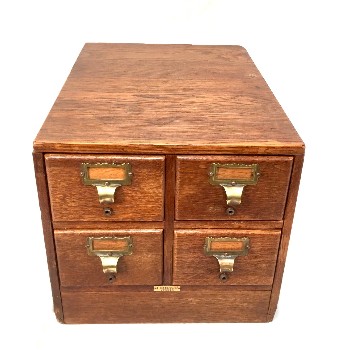 Antique Wooden Libraco Desktop Oak Stationery Index Filing Card Drawers Cabinet