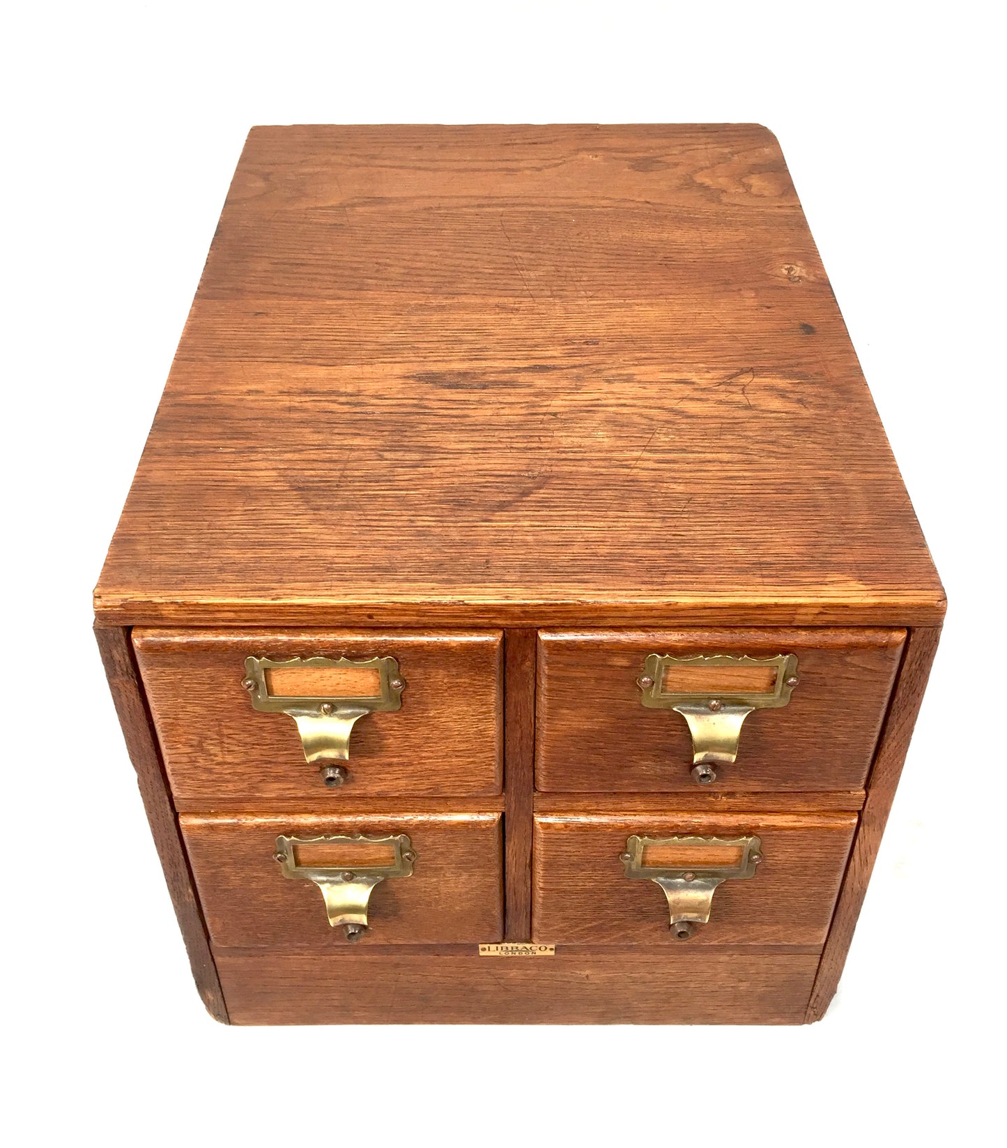 Antique Wooden Libraco Desktop Oak Stationery Index Filing Card Drawers Cabinet