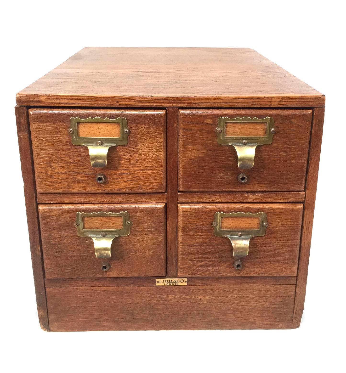 Antique Wooden Libraco Desktop Oak Stationery Index Filing Card Drawers Cabinet
