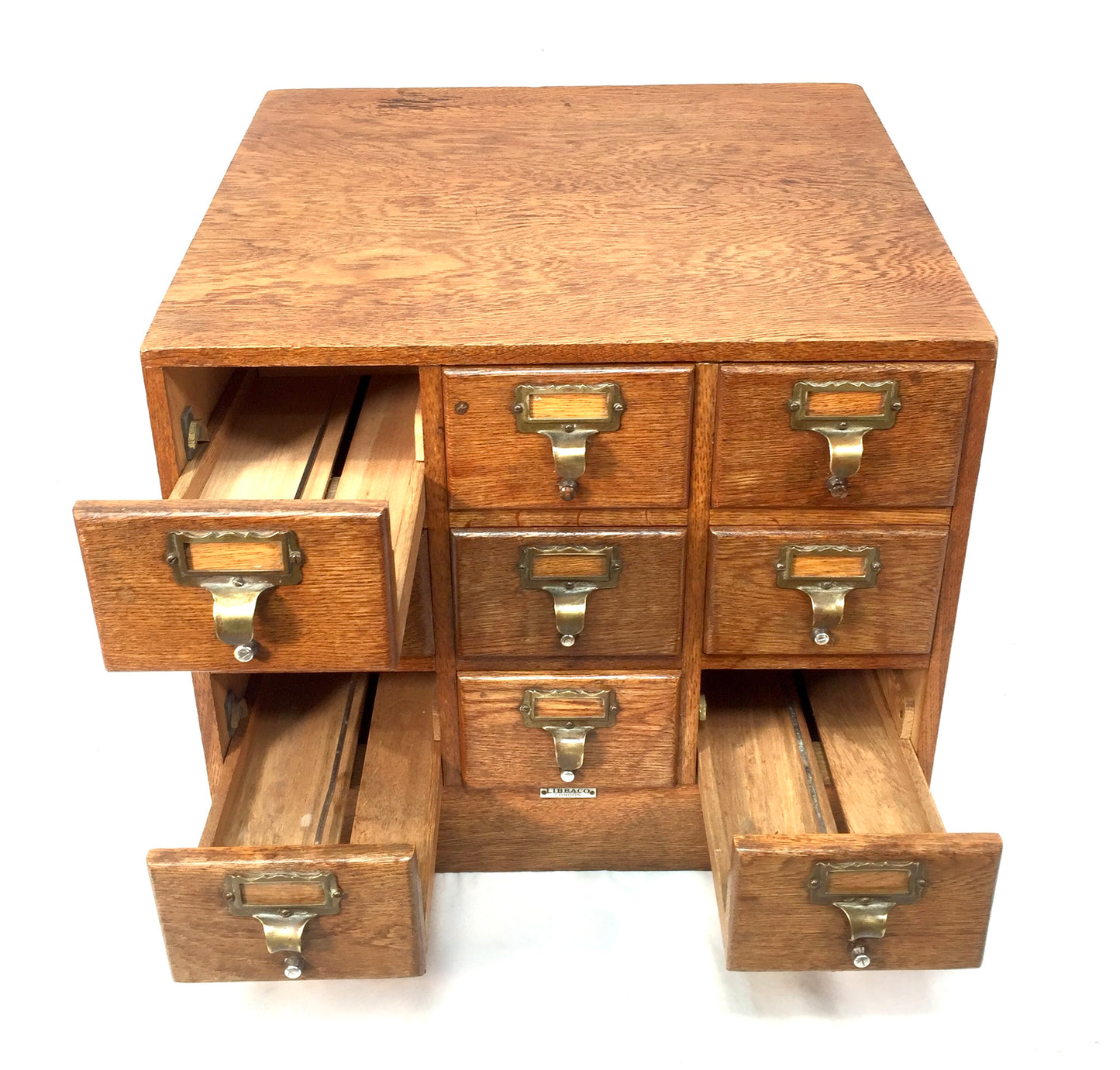 Antique Wooden Libraco Desktop Oak Stationery Index Filing Card Drawers Cabinet