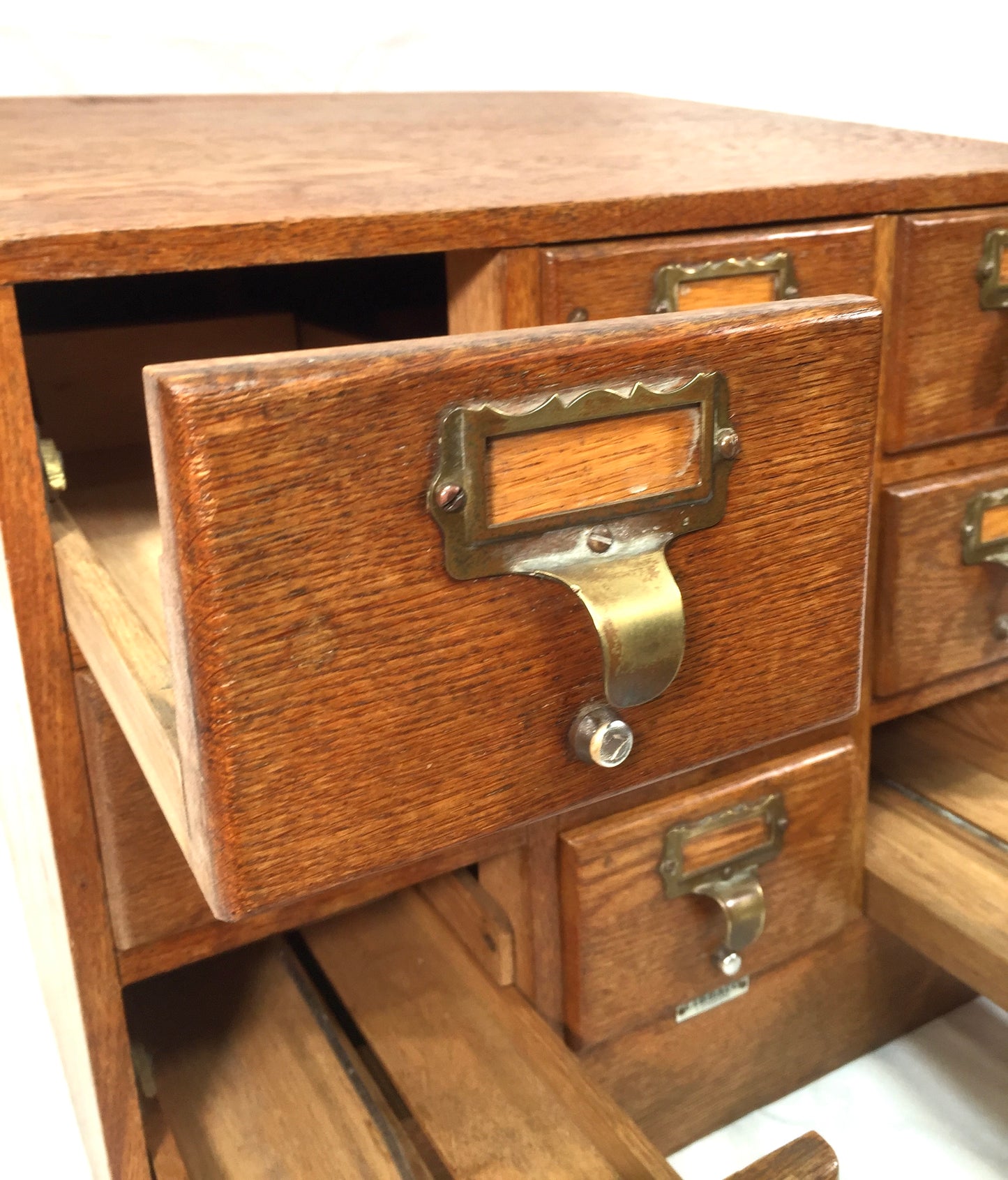 Antique Wooden Libraco Desktop Oak Stationery Index Filing Card Drawers Cabinet