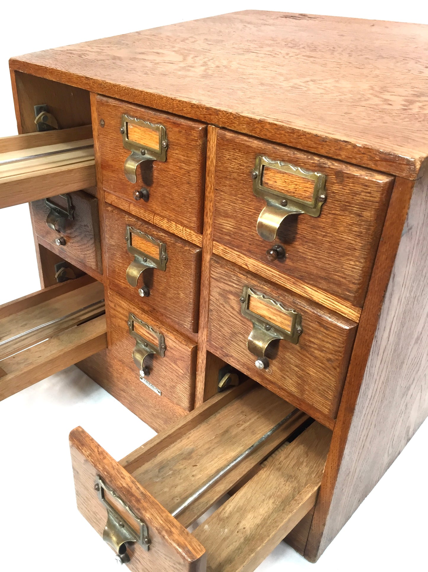 Antique Wooden Libraco Desktop Oak Stationery Index Filing Card Drawers Cabinet