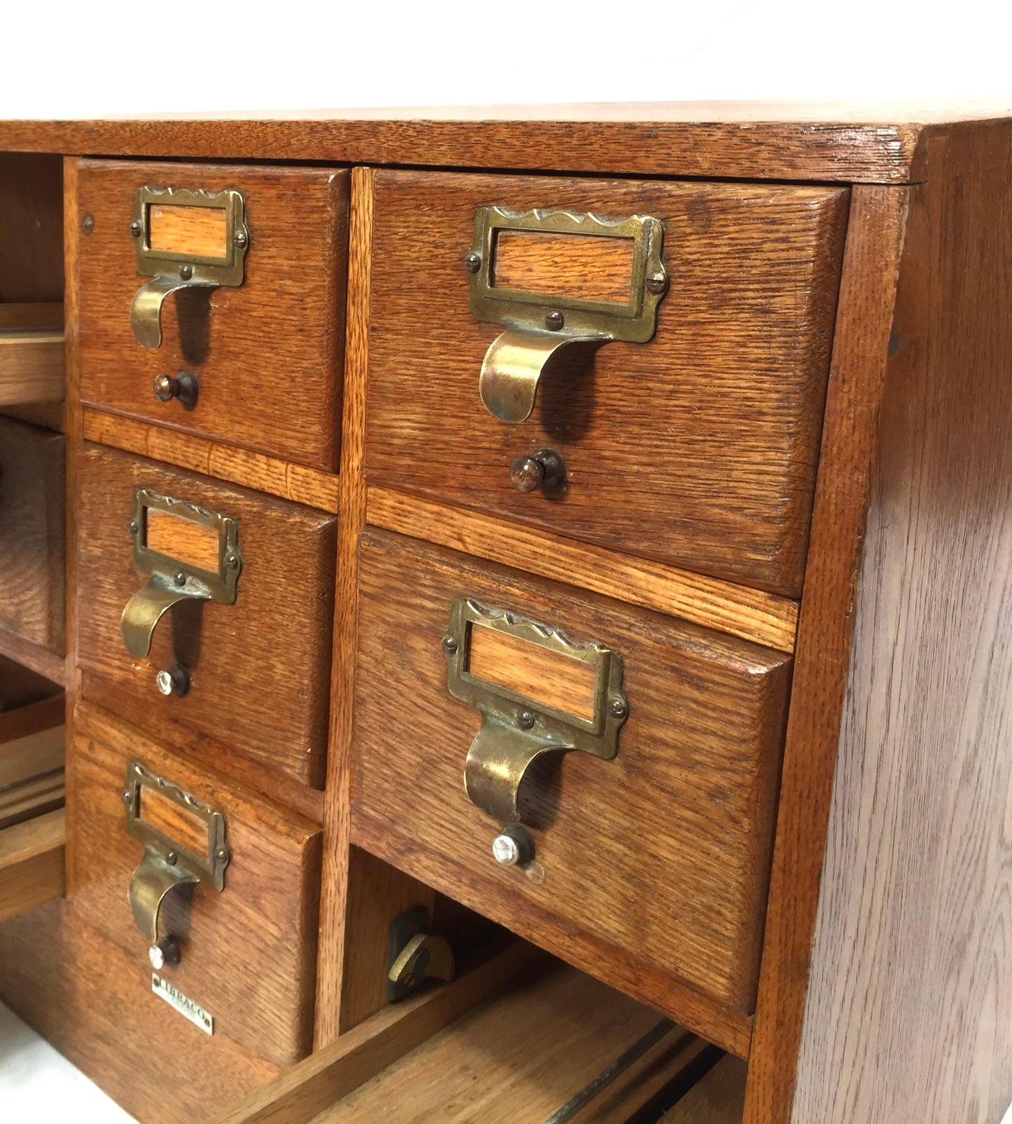 Antique Wooden Libraco Desktop Oak Stationery Index Filing Card Drawers Cabinet