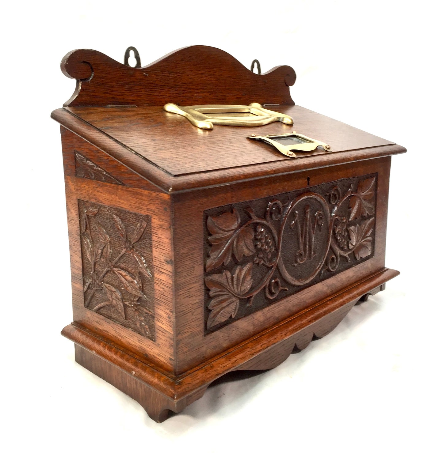 Antique 19th Century Wooden Oak Country House Carved Letter Box / Storage Box