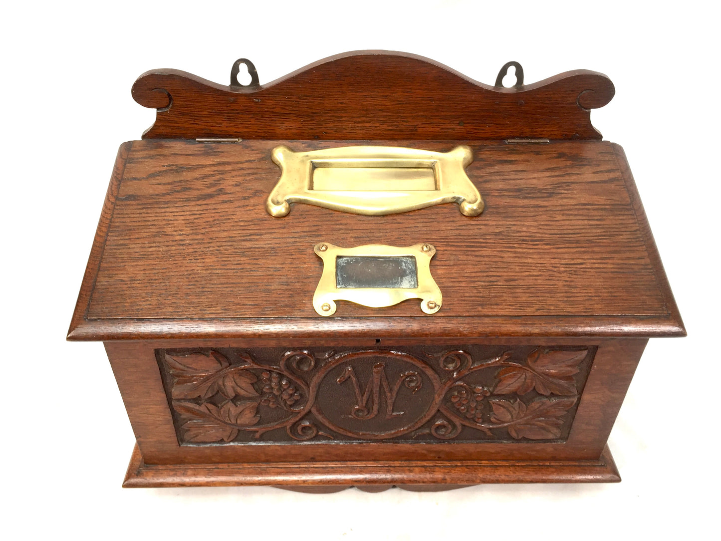 Antique 19th Century Wooden Oak Country House Carved Letter Box / Storage Box