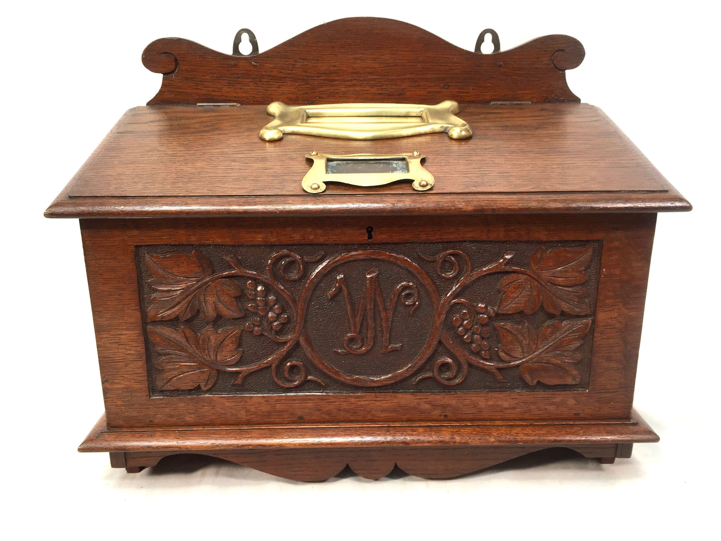 Antique 19th Century Wooden Oak Country House Carved Letter Box / Storage Box