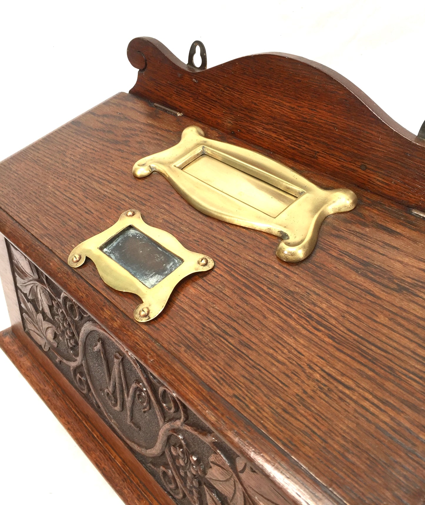 Antique 19th Century Wooden Oak Country House Carved Letter Box / Storage Box
