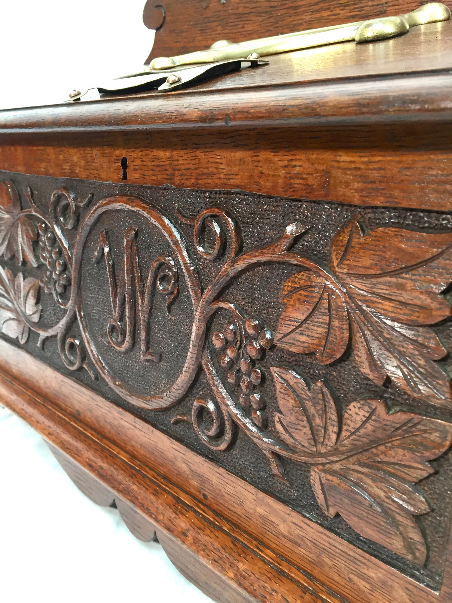 Antique 19th Century Wooden Oak Country House Carved Letter Box / Storage Box