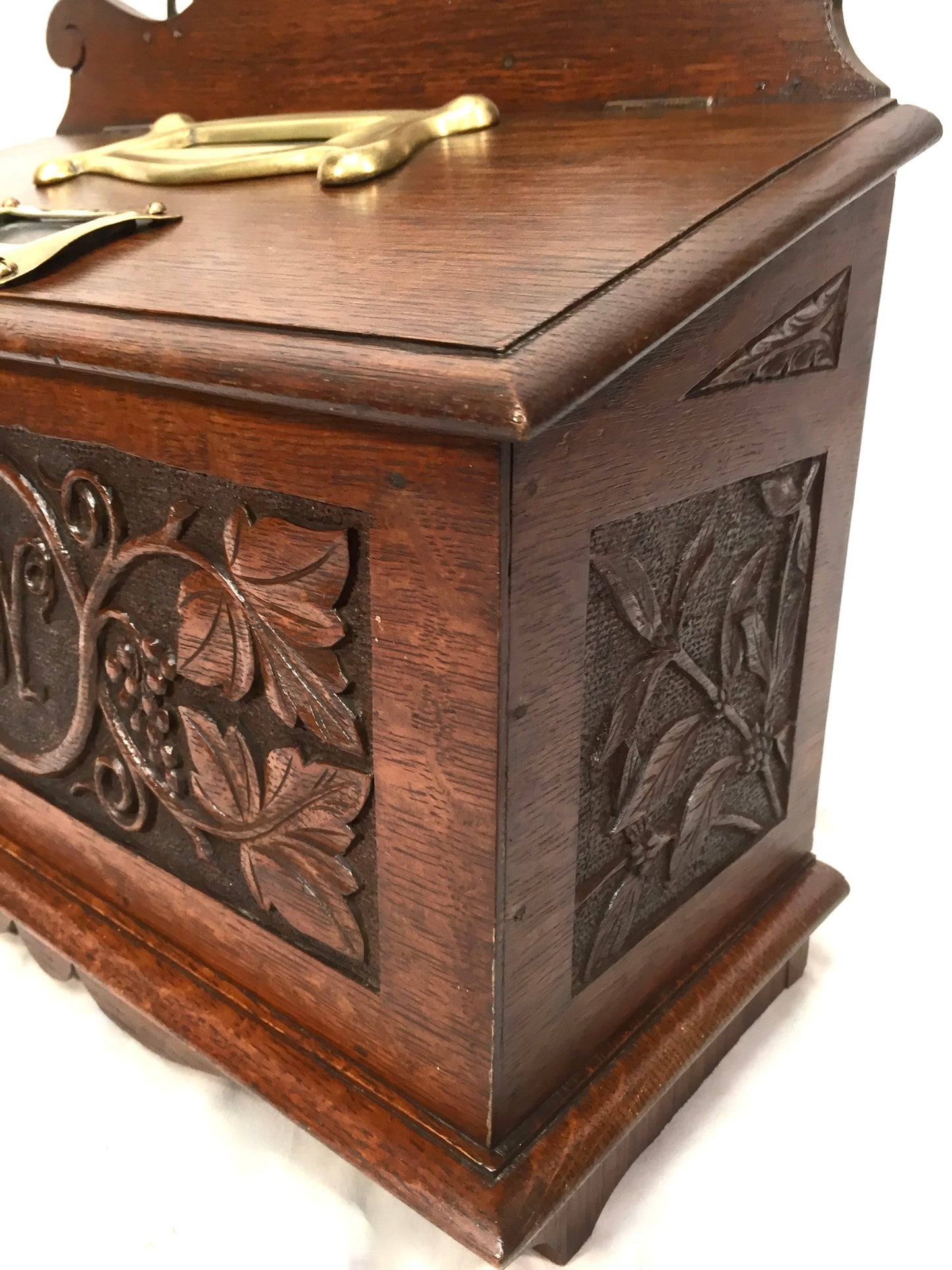 Antique 19th Century Wooden Oak Country House Carved Letter Box / Storage Box